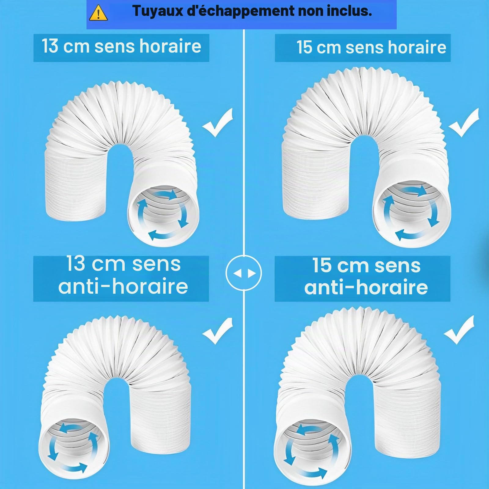 Kit d'évent de fenêtre de climatiseur - pour Tuyau d'évacuation de 13cm et 15cm, pour fenêtre Verticale et Horizontale de 43-140cm, Adaptateur de Tuyau d'évent de climatiseur - sans Tuyau