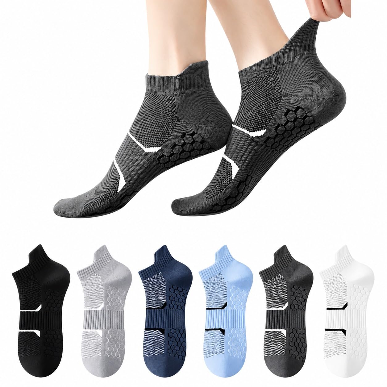 6 Pair Bamboo Cotton Blend Ankle Socks for Men, Breathable Low Cut Sports Socks with Arch Support, Ribbed Cuff, Mesh Panels & Cushioned Sole for Gym, Running, Office, Daily Wear-picture-12