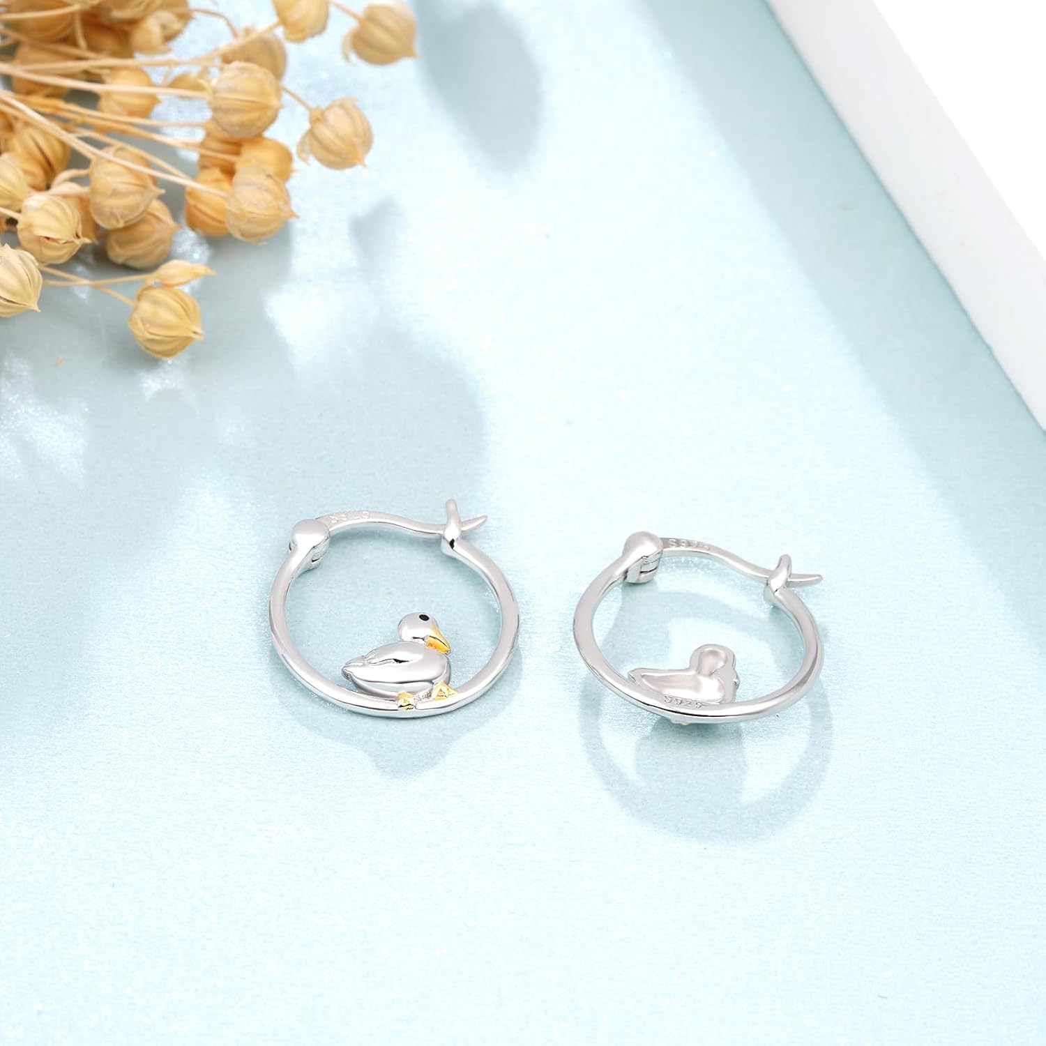Duck Hoop Earrings 925 Sterling Silver Cute Animal Hoop Earrings Duck Gifts Jewelry for Women - Image 3