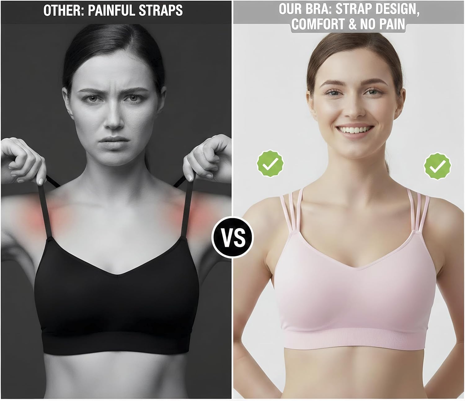 FITTIN Strappy Sports Bras for Women: Padded Full Coverage 3 Pack Sport Bra for Yoga Pilates - for Large Bust Woman Cup B-DD