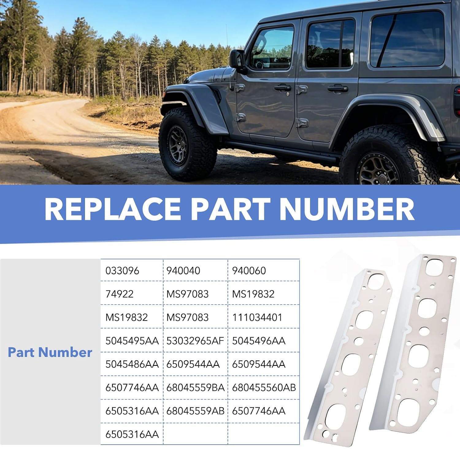 Exhaust Manifold Gasket with Bolt Studs and Nuts Set for 5.7L V8 Engines 2009-2020 D-odge Challenger Ram 1500 2500 3500 J-eep Charger Grand Cherokee (Complete Left + Right) 6505316AA