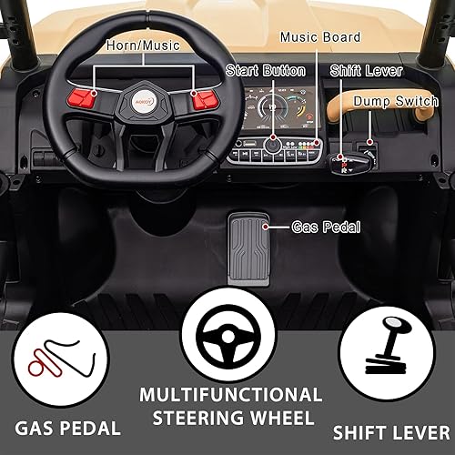 Miniatura 5 de POSTACK Vehículo utilitario de 24 V y 2 plazas para niños, camión volquete de 4 ruedas, automóvil eléctrico a batería para niños y niñas con control