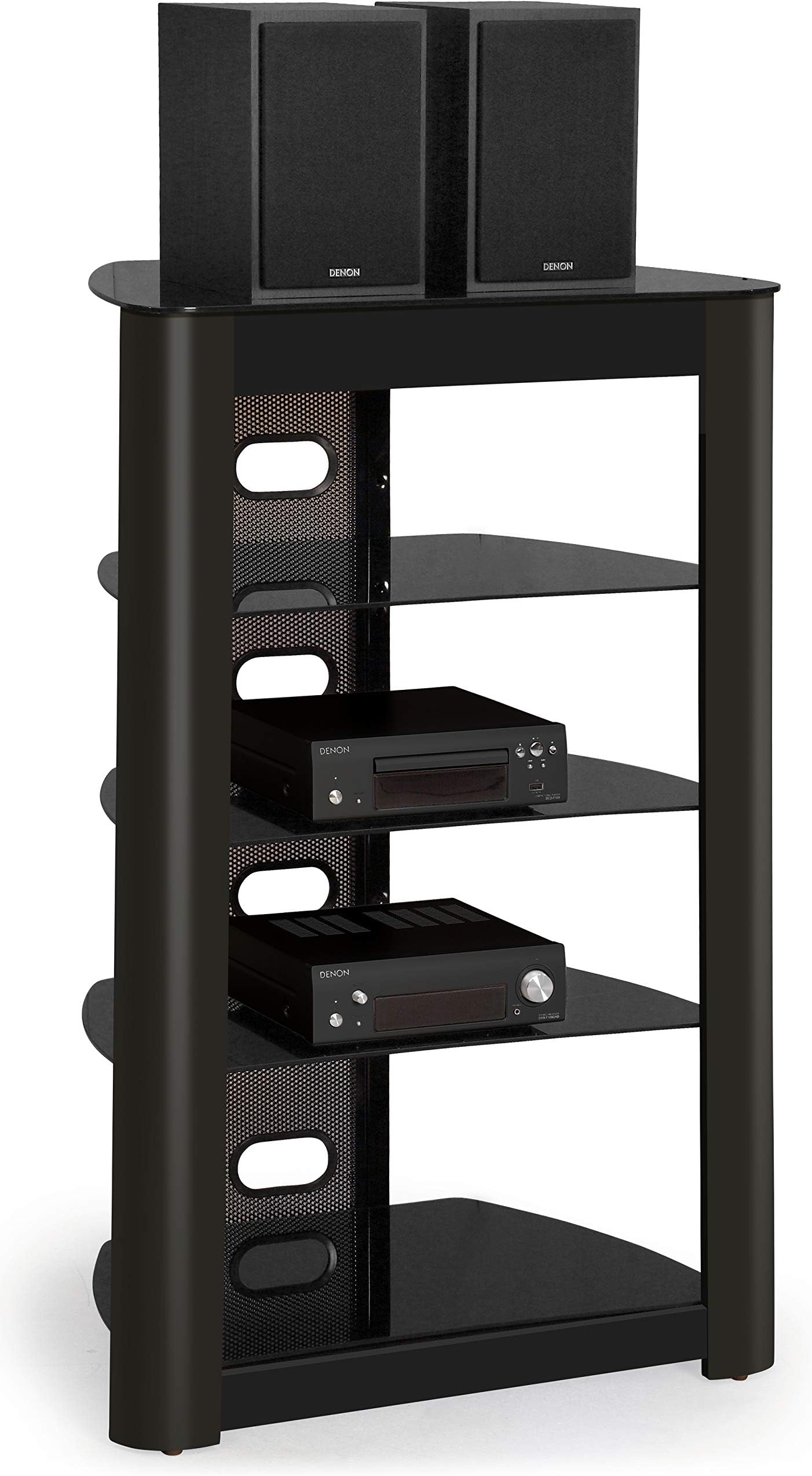 Meuble Hifi 4 étagères En Verre Trempé Et Aluminium – Noir – Pour Platine Vinyle – Neuf