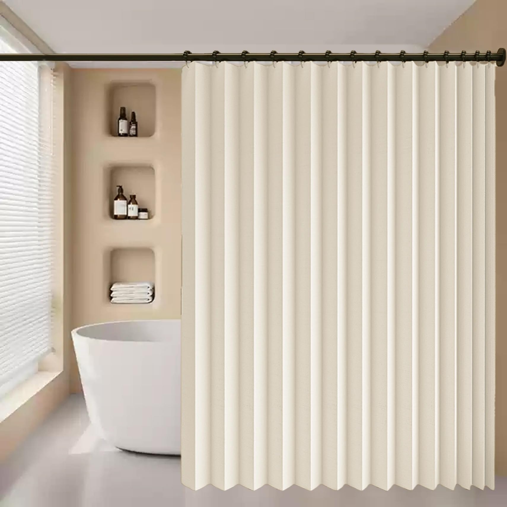 Rideau accordéon occultant et thermique beige 139x153 cm pour porte et séparation pièce