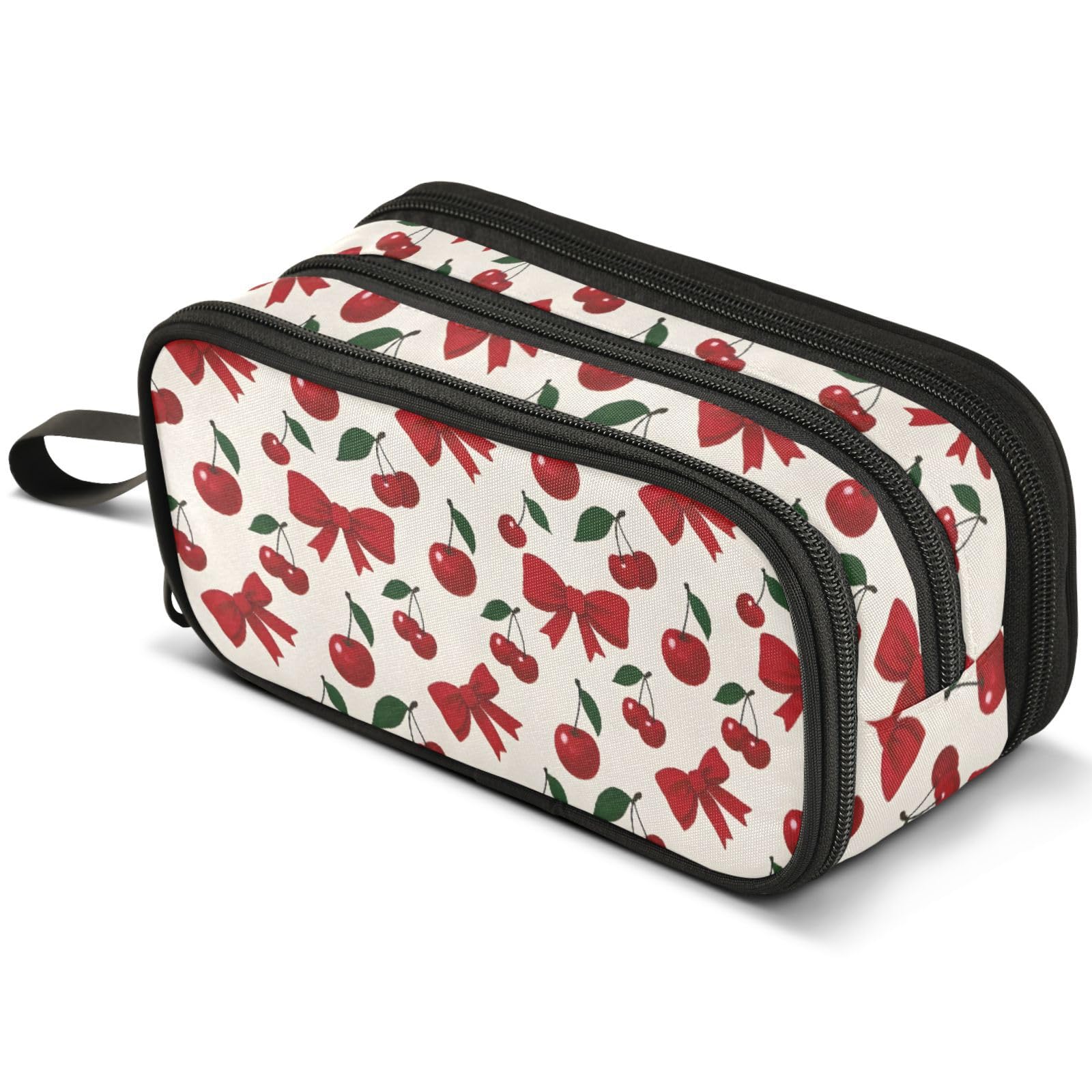 ALAZA Red Cherry Bow Pattern Large Pencil Case, Pen Pouch Pencil Bag with 3 Compartments Pen Holder Organizer Stationery Bag
