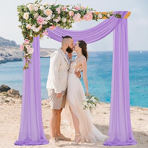 Miniatura 2 de MODFUNS Cortinas transparentes de gasa lavanda para arco de boda, 1 panel de 29 x 20 pies, cortinas de telón de fondo de tul lila para fiestas, tela