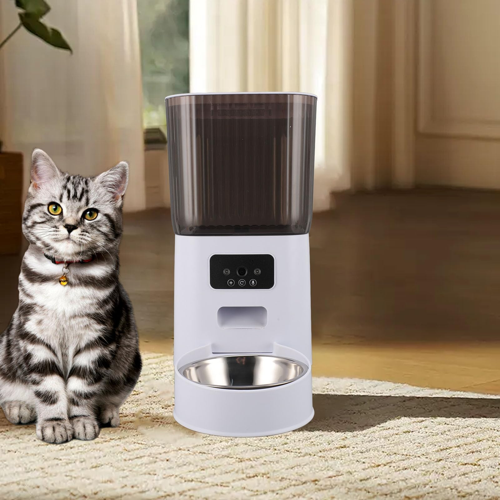 Comedero Automático para Mascotas, Comedero para Perros y Gatos de 5L, Dispensador de Comida para Mascotas, Cubierta Sellada de 360 ​​Grados, Fuente de Alimentación Dual (Cuenco
