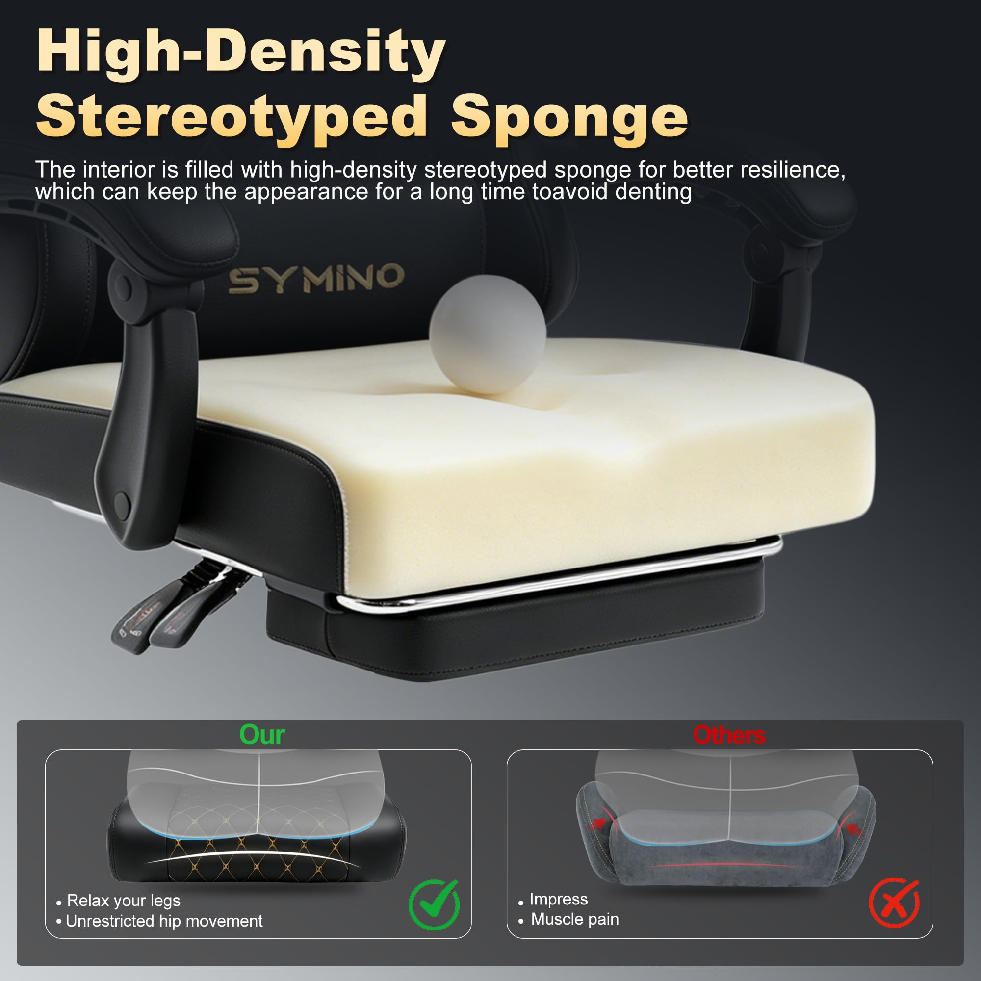 Symino Chaise de Gamer Ergonomique, Chaise Gaming avec Soutien Lombaire Repose-Pieds, Fauteuil de Bureau réglable et pivotant capacité de Charge 150 kg, Cuir PU Noir