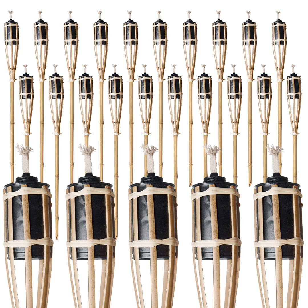 Natural Handmade Bamboo Garden Tiki Torch 60cm/90cm/120cm - for use with Parrafin or lamp Oil (60cm, Pack of 25)