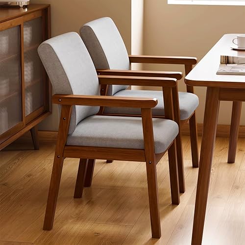 Miniatura 6 de Silla de comedor tapizada de madera maciza, silla de comedor moderna de mediados de siglo con respaldo curvado y reposabrazos para cocina, sala de