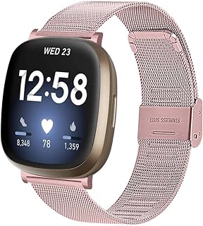Jennyfly Replacement Bands Compatible with Fitbit Versa 3/Fitbit Sense, Women Adjustable 5.5-8.0 inch Metal Bracelet Band Stainless Steel Strap Compatible with Fitbit Versa 3/Sense - Pink