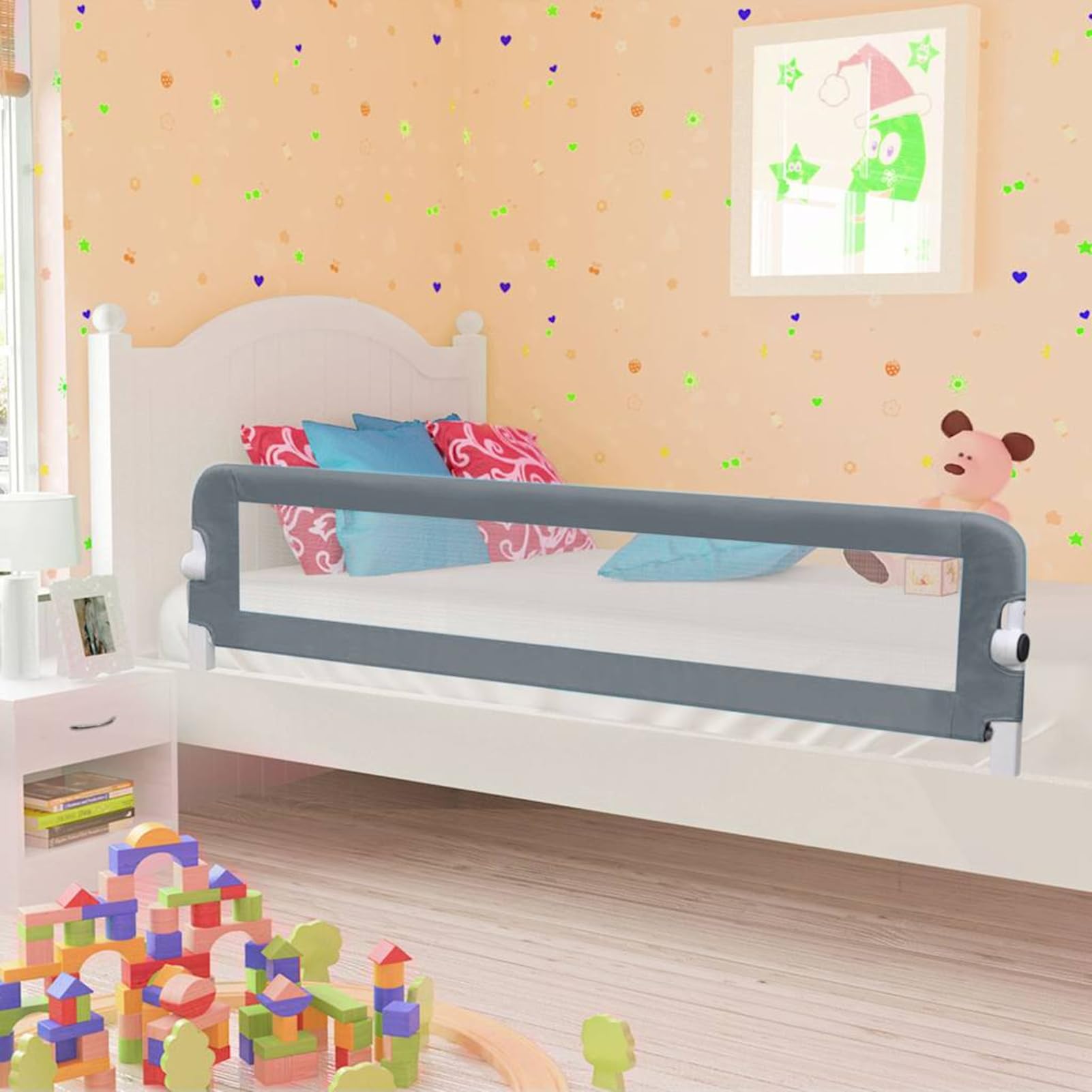 Gecheer Bettlaken 60 x 120 cm, Spannbettlaken für Babys, 60 x 120 cm, Sicherheitsgitter für Kinderbett, grau, 180 x 42 cm, Polyester