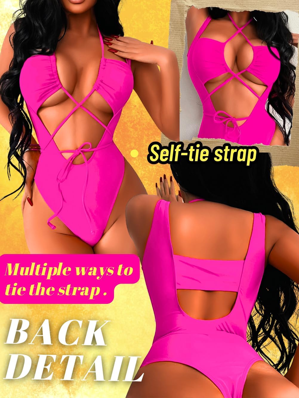 Cutout One Piece Swimsuit,Plunge High Cut Thong Sexy Monokini Bodysuit,Rave Outfit for Women Festival Pool Party - Image 3
