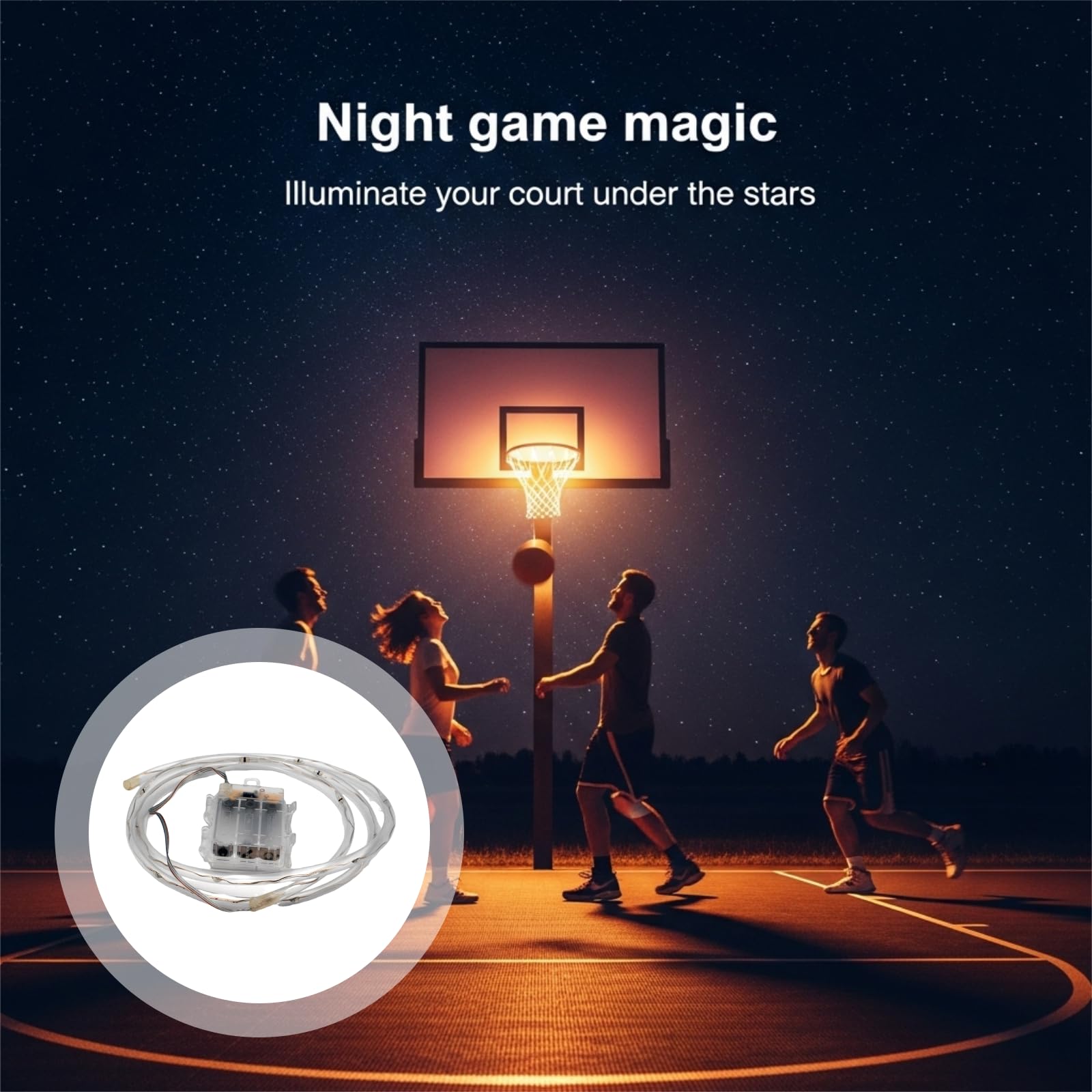 LED-Basketballkorb-Licht-Set mit Fernbedienung, 16 Farben wechselnde Felgenbeleuchtung für Nachtspiel, 1,5 m Lichtleiste, 4,88 m Netzkabel, einfach zu installieren im Innen- und Außenbereich