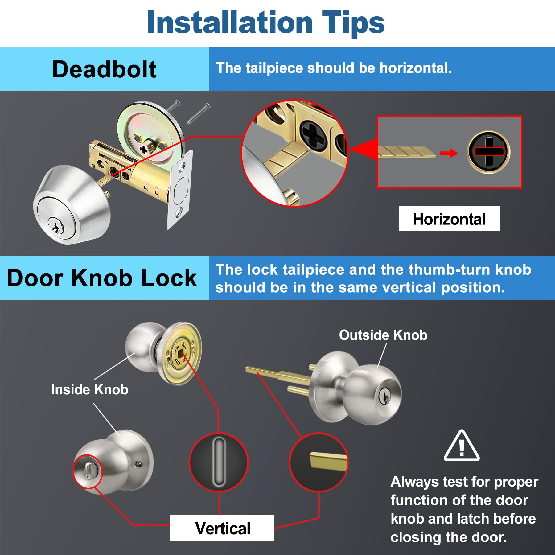 Satin Nickel Door Knobs - 2 Pack Keyed Locks & Deadbolts -4