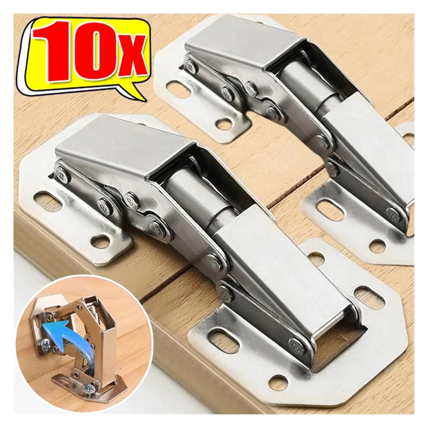 Eisenwaren 2/10PCS 90 Degree Steel Cabinet Hinges No-Drilling Buffer Hinge Kitchen Cabinet Cupboard Hinges DIY Furniture Hardware Tools(6PCS)