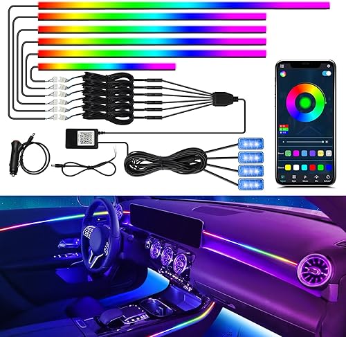 WEBUPAR Dreamcolor - Luces interiores de automóvil, tira de luces LED 10 en 1 para automóvil con control de aplicación y 213 modos de color,