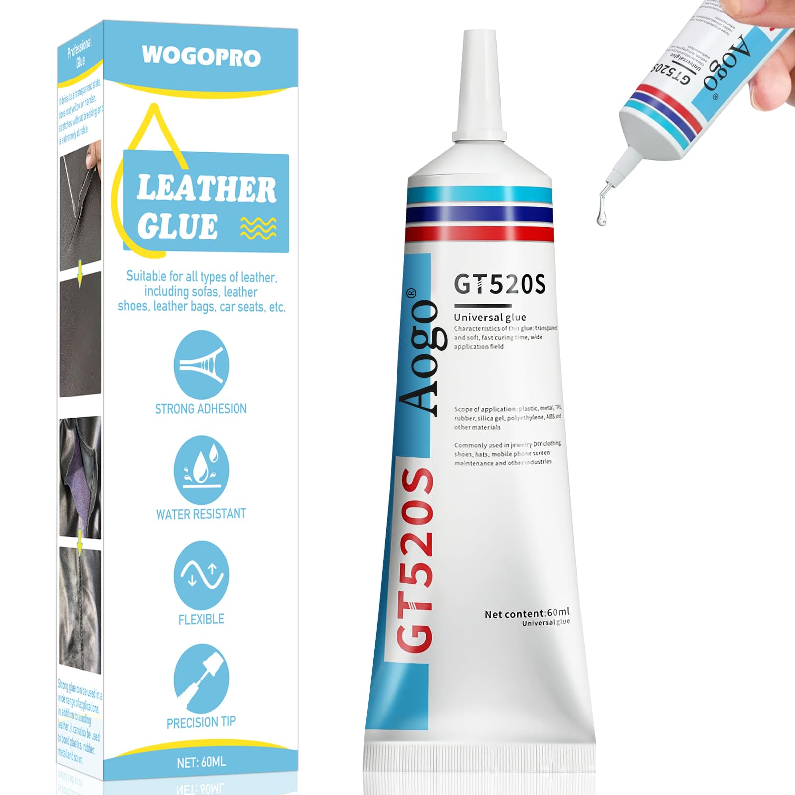 WOGOPRO Lederkleber Extra Stark, Transparent, Wasserfest, Professioneller Kleber für Leder, Schuhe, Taschen, Sofa