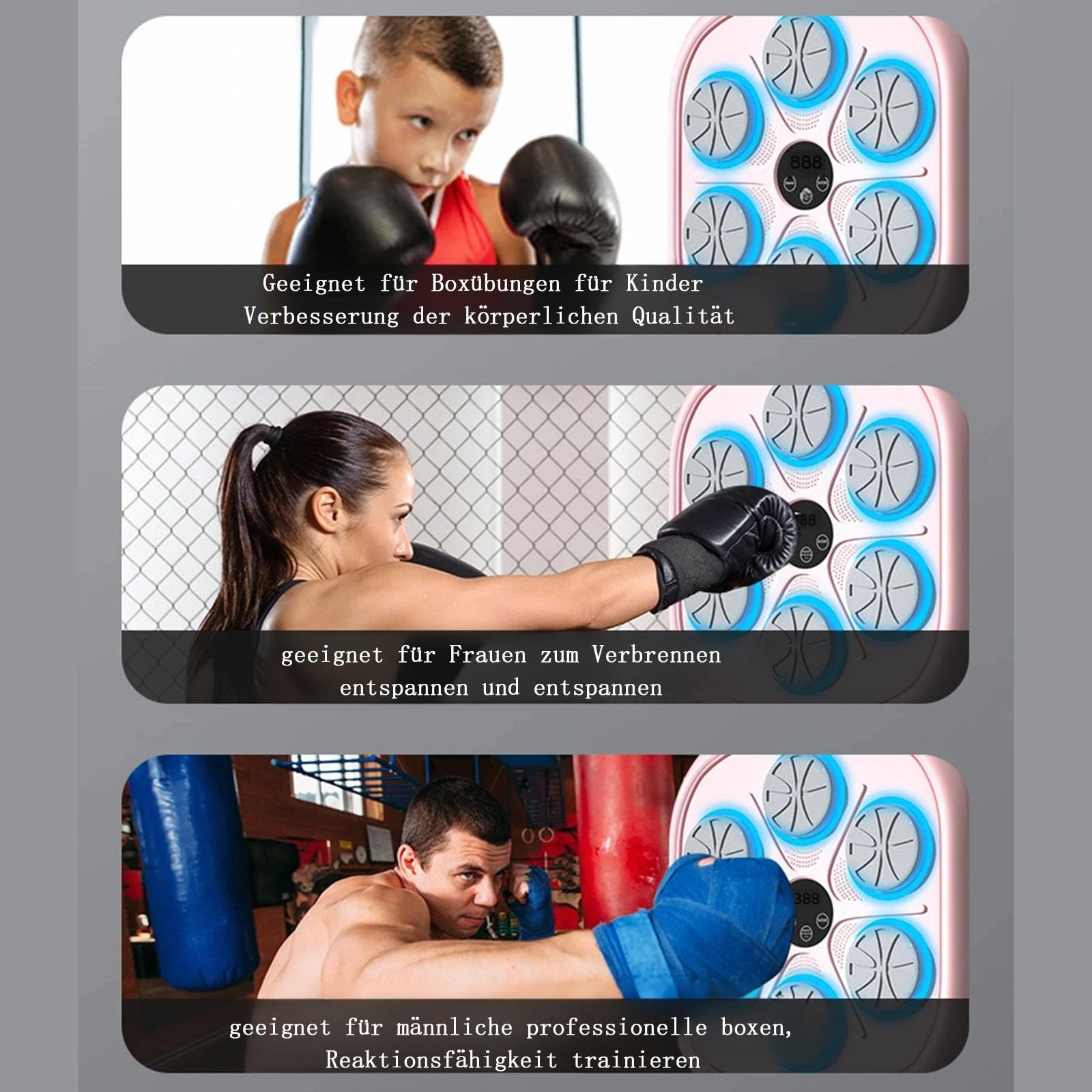 Musik Boxmaschine Elektronische Boxen LED Wand Boxing Target Smart Boxtrainingsgeräte für Erwachsene und Kinder 4 Geschwindigkeitsmodi Einstellbare Einbauhöhe