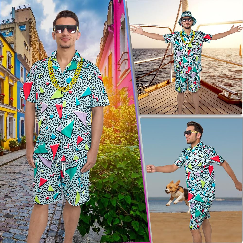 Set di magliette e pantaloncini da uomo anni '80 e '90, Hip-Hop, da spiaggia, jogging, costumi da bagno, carnevale, multicolore, L, EU, uomo e donna