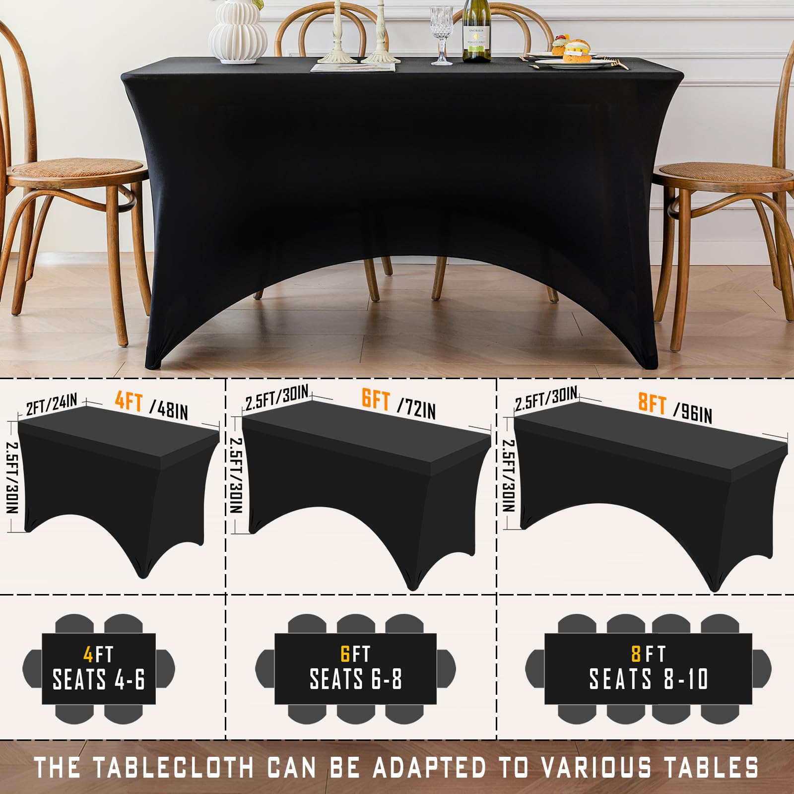 Pureegg Spandex Tablecloth 6ft - 2 Pack, Fitted And Tight Table Cloth For Rectangular Table