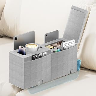 Sofa Armrest Pillow with Cup Holder, Large Removable Couch Armrest Cushion Tray Drink Holder Caddy with 4 Side Pockets for Remote, Glasses, Phone, Game Controller, iPad and Magazines-9.45in Height - Amazon product rated Grade A