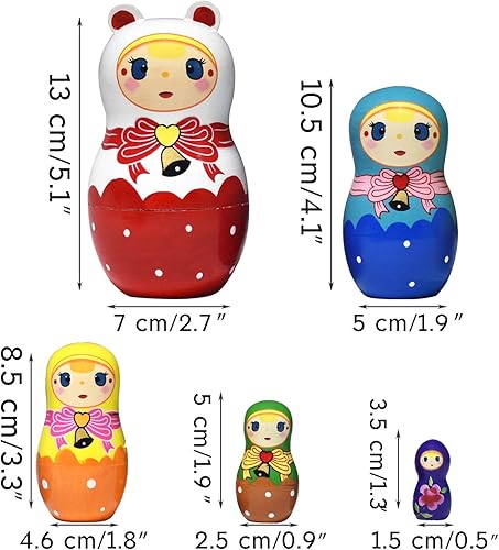 Miniatura 13 de GRPSKCOS Muñecas de anidación rusas Matryoshka Muñecas de madera de oso de animales lindos juguetes de Navidad hechos a mano, regalos Set de 5