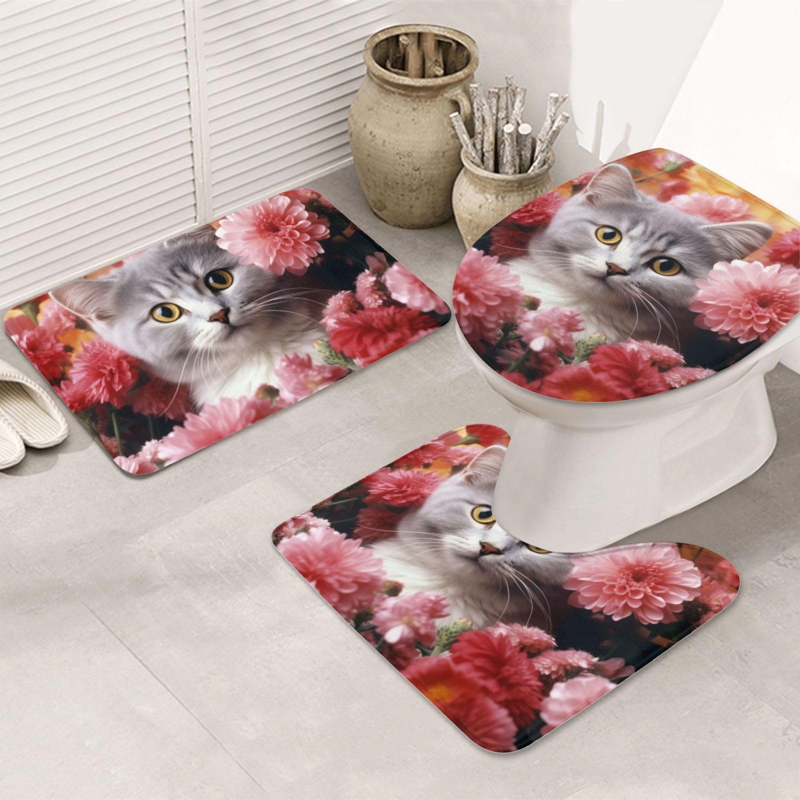 Tapis de salle de bain antidérapant BONDIJ 3 pièces en flanelle douce