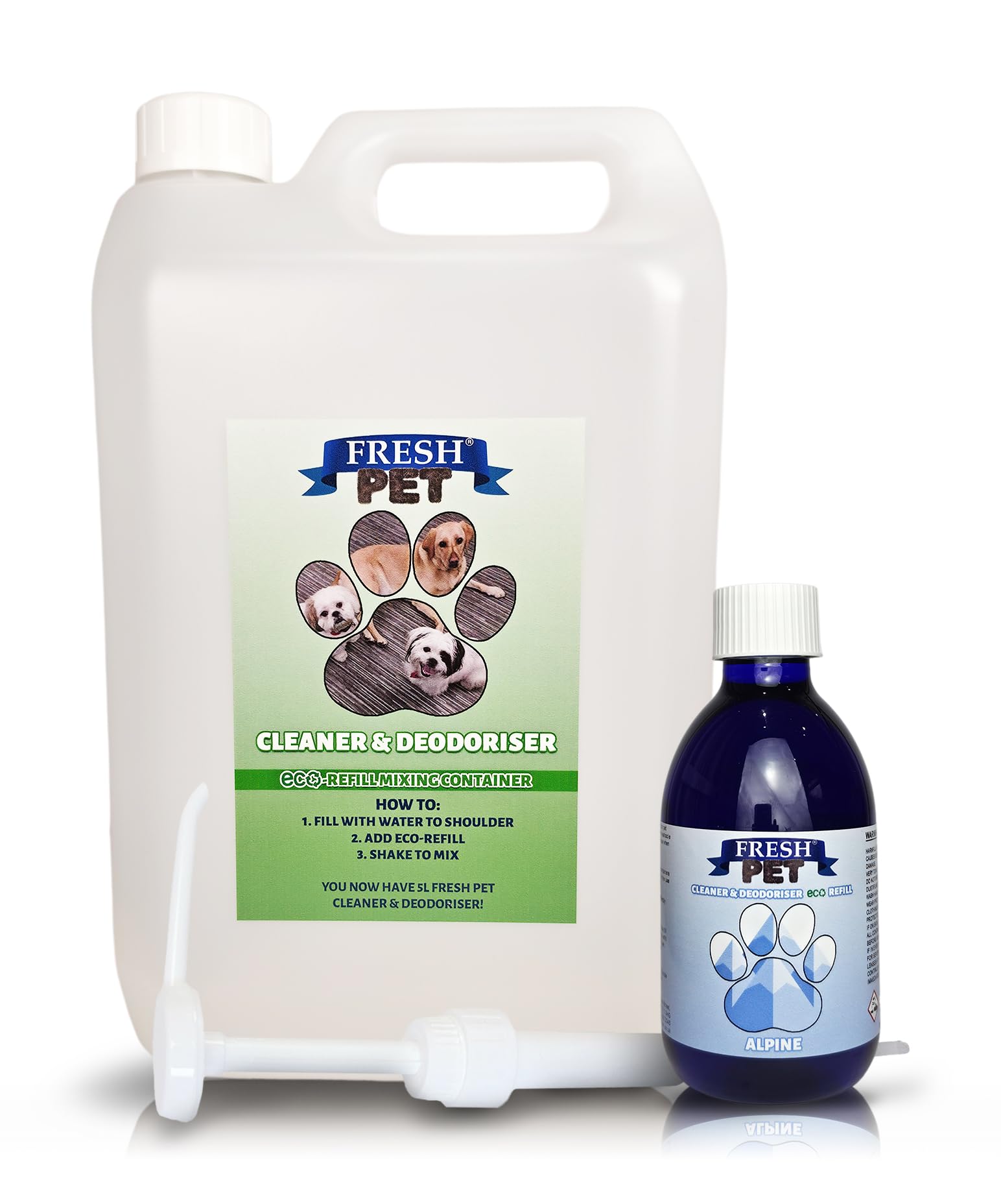 Trade Chemicals Fresh Pet eco-Refill Kennel Disinfectant 250ml w/Empty 5L + Pump (ALPINE)