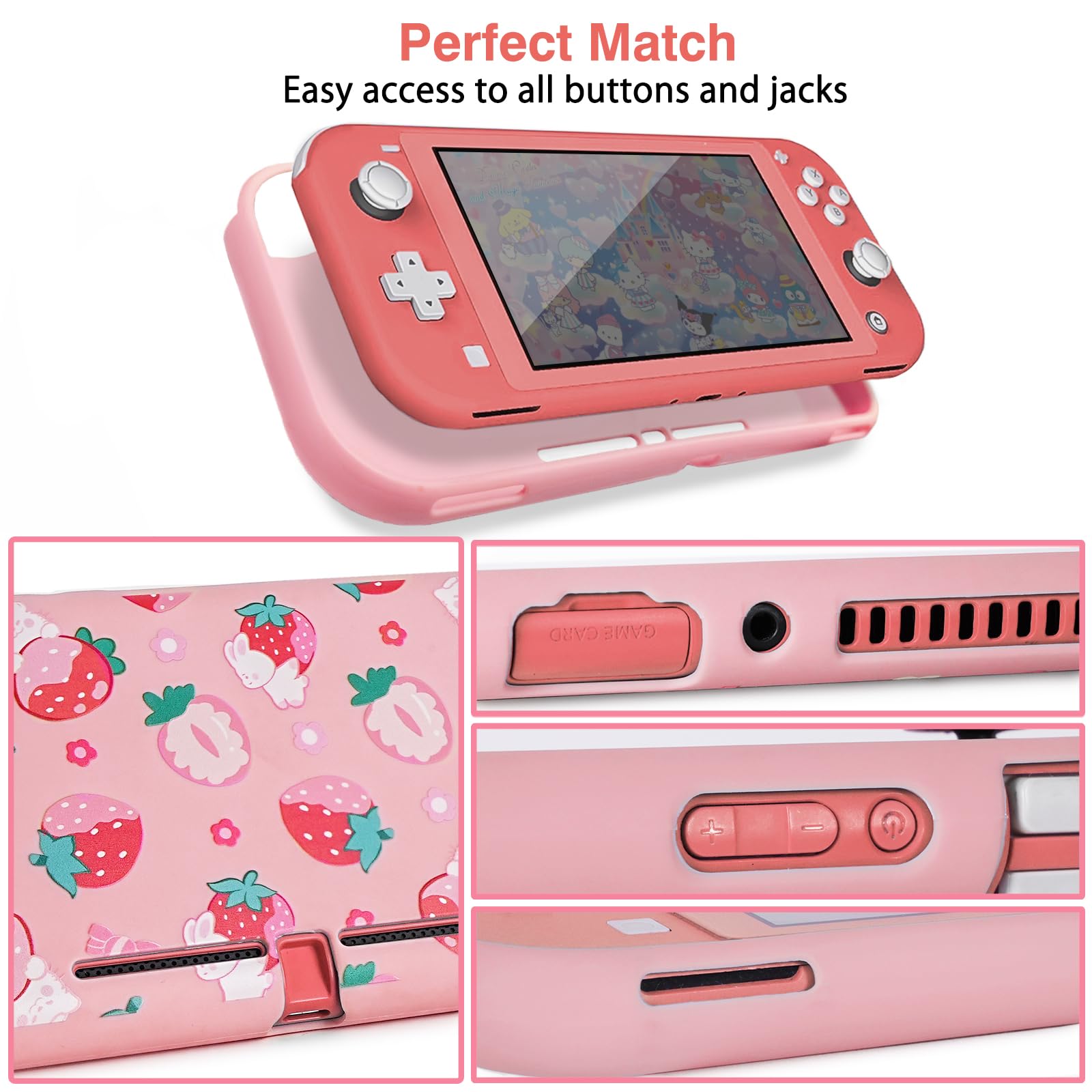 TIKOdirect Étui de transport pour Switch Lite, joli sac de voyage portable résistant aux chocs avec étui de protection souple, protecteurs d'écran, capuchons mignons pour les pouces et étui de cartes