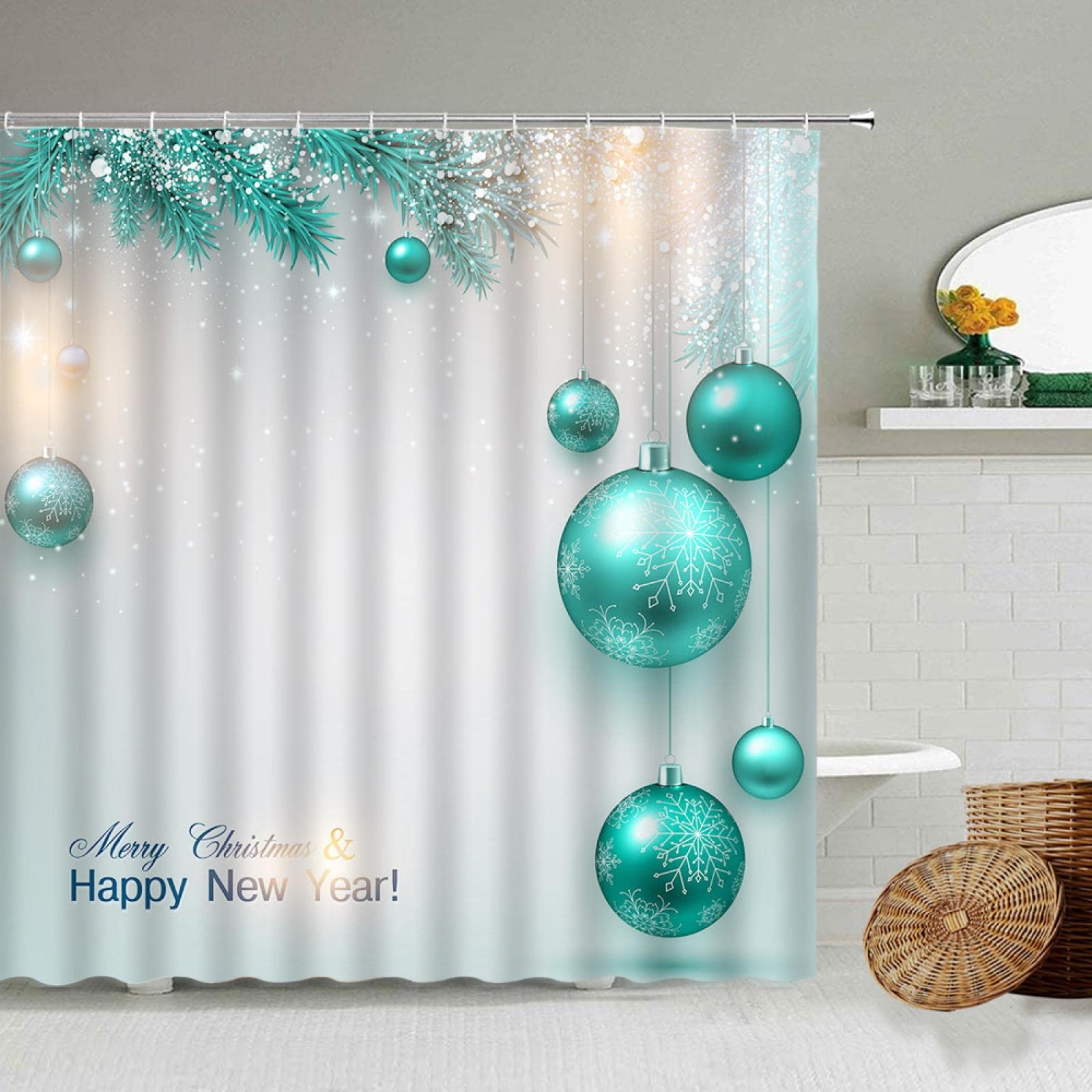 Rideau de douche boule de Noël verte flocon de neige tissu moderne décoration salle de bain