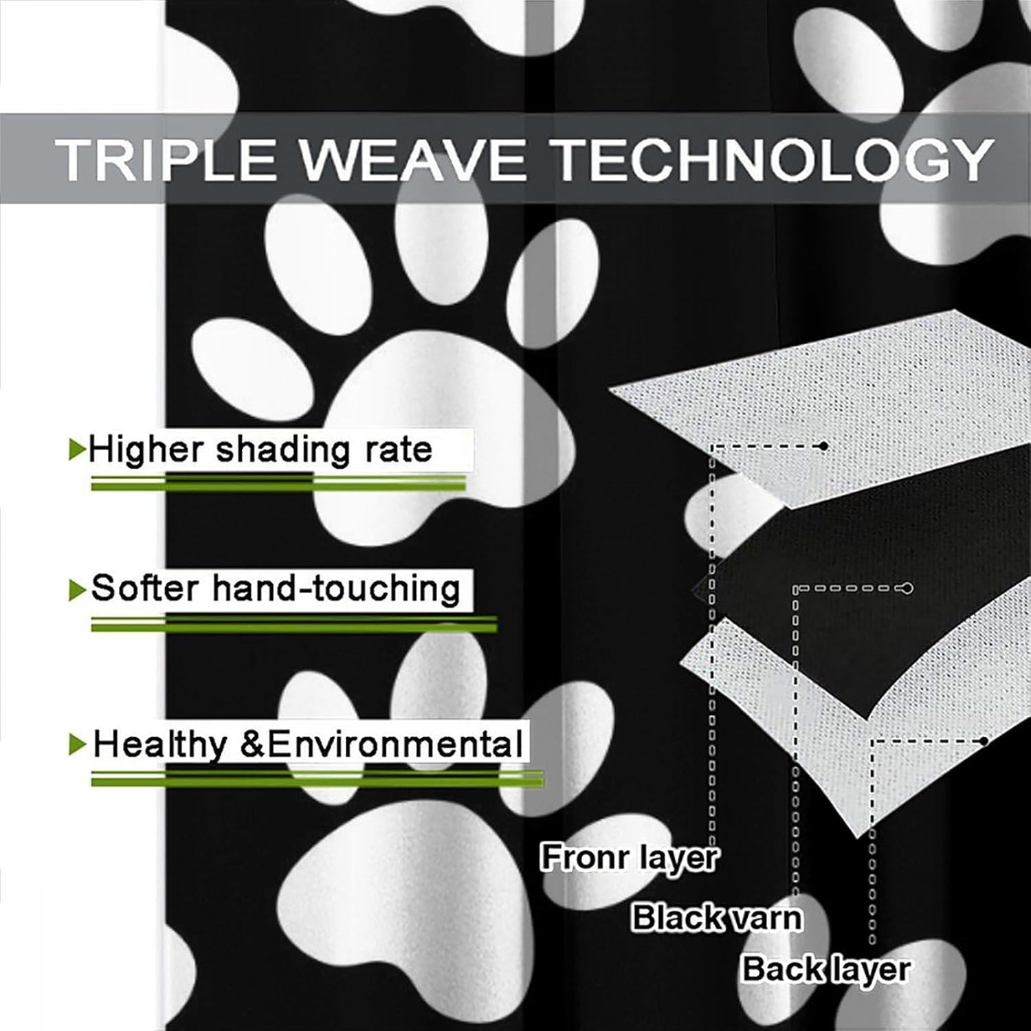 Cute Dog Paw Print Blackout Curtains, Cartoon Black White Animal Dog Paw Print Creative Pattern for Kids Bedroom Living Room Curtains,84X84 Inch