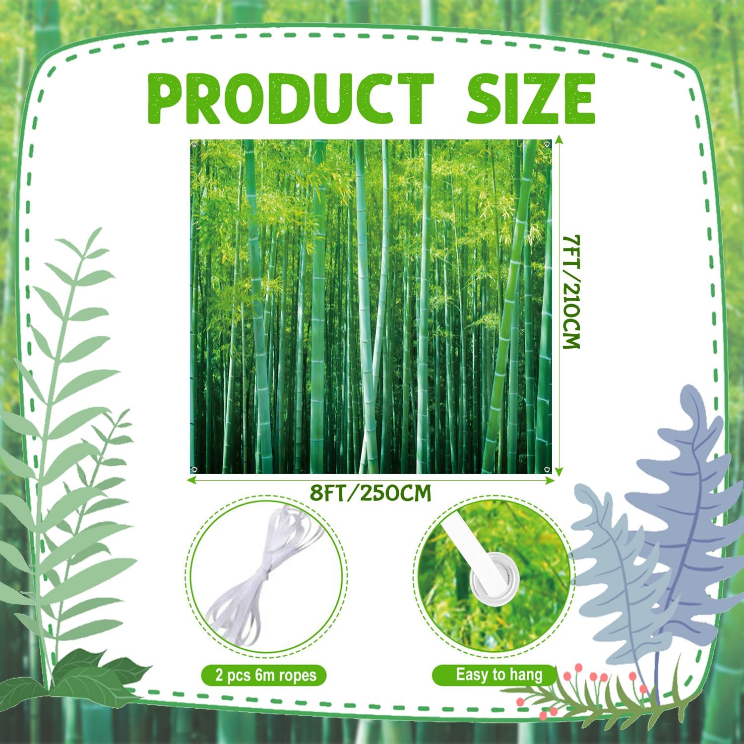 7x8ft Spring Outdoor Green Bamboo Garage Door Decor Fresh Leaves Natural Scenery Landscape Garage Door Background for Home Wall Decor Seasonal Themed Garage Door Decor