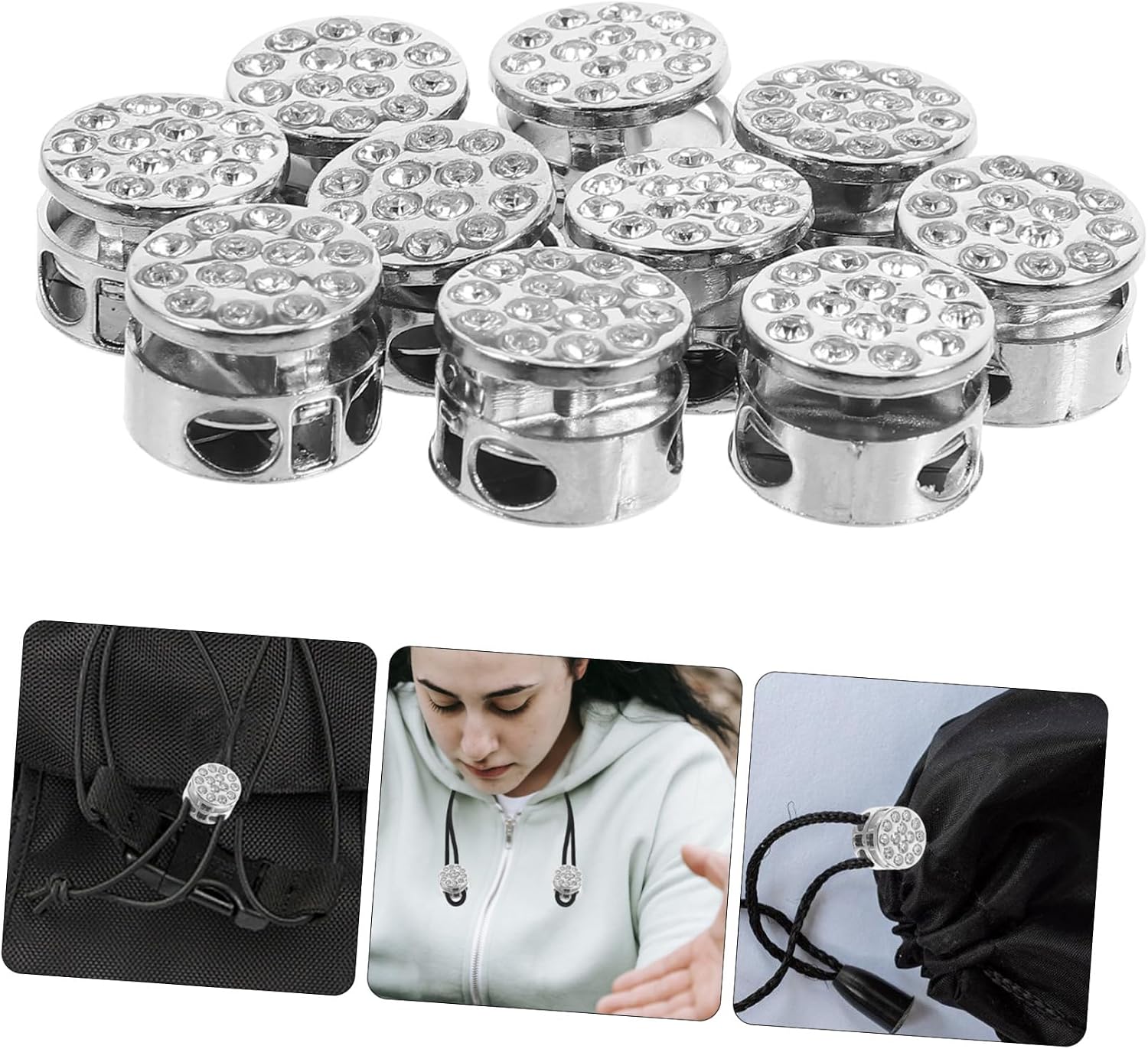 10pcs Metal Spring Buckle Cord Locks Drawstring Stoppers Double Hole Cord Locks for DIY Projects