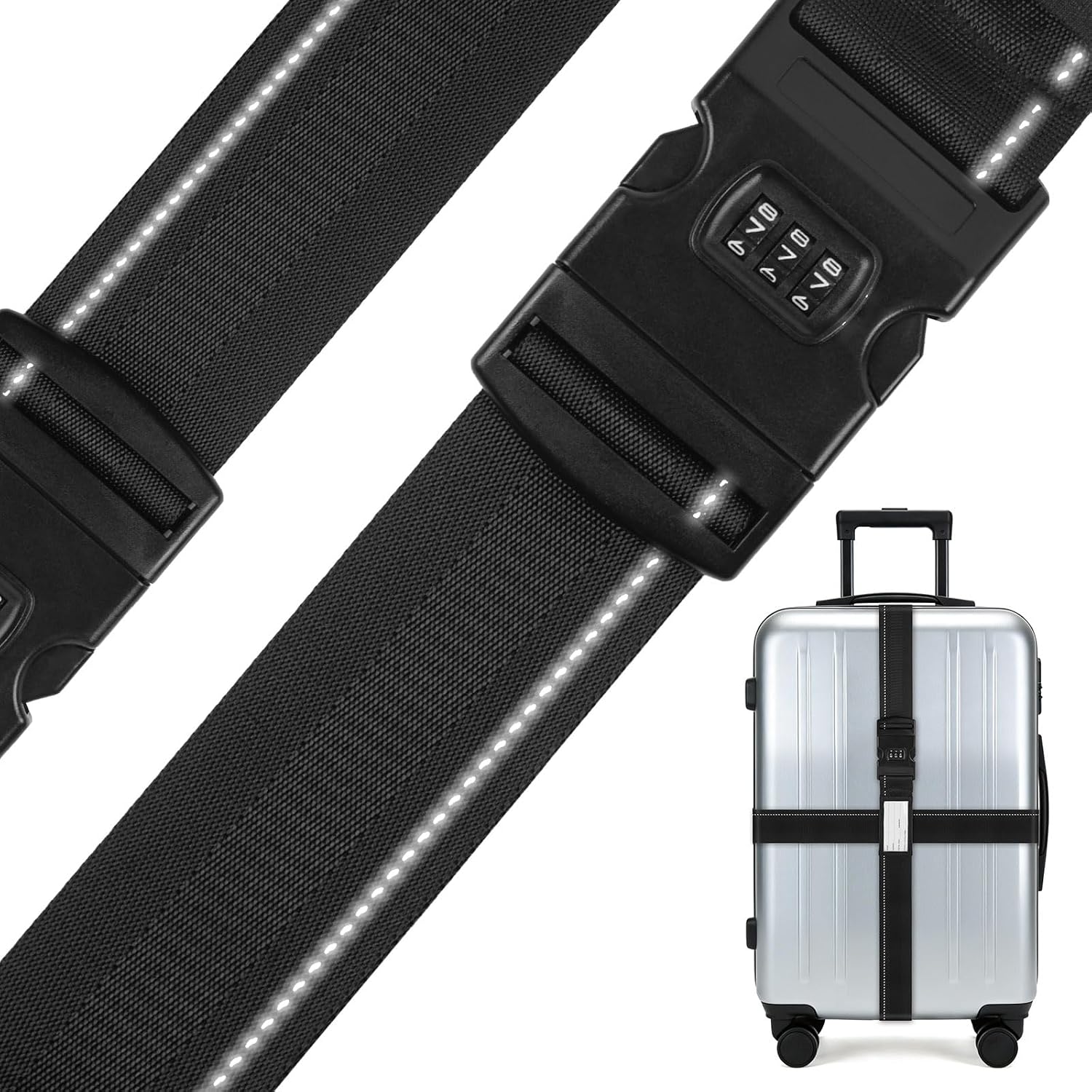 Suitcase Straps 2 Pack, 2-in-1 Lockable Luggage Belt with ID Tag
