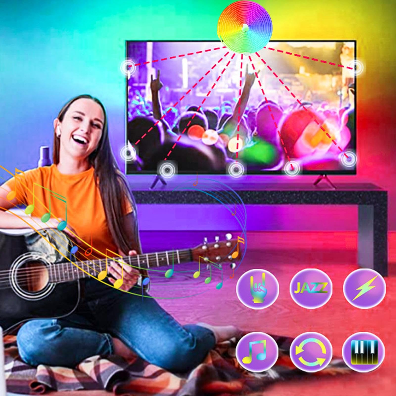 Taśma LED Wodoodporna Taśma RGB Zmieniająca Kolory Z Muzyką