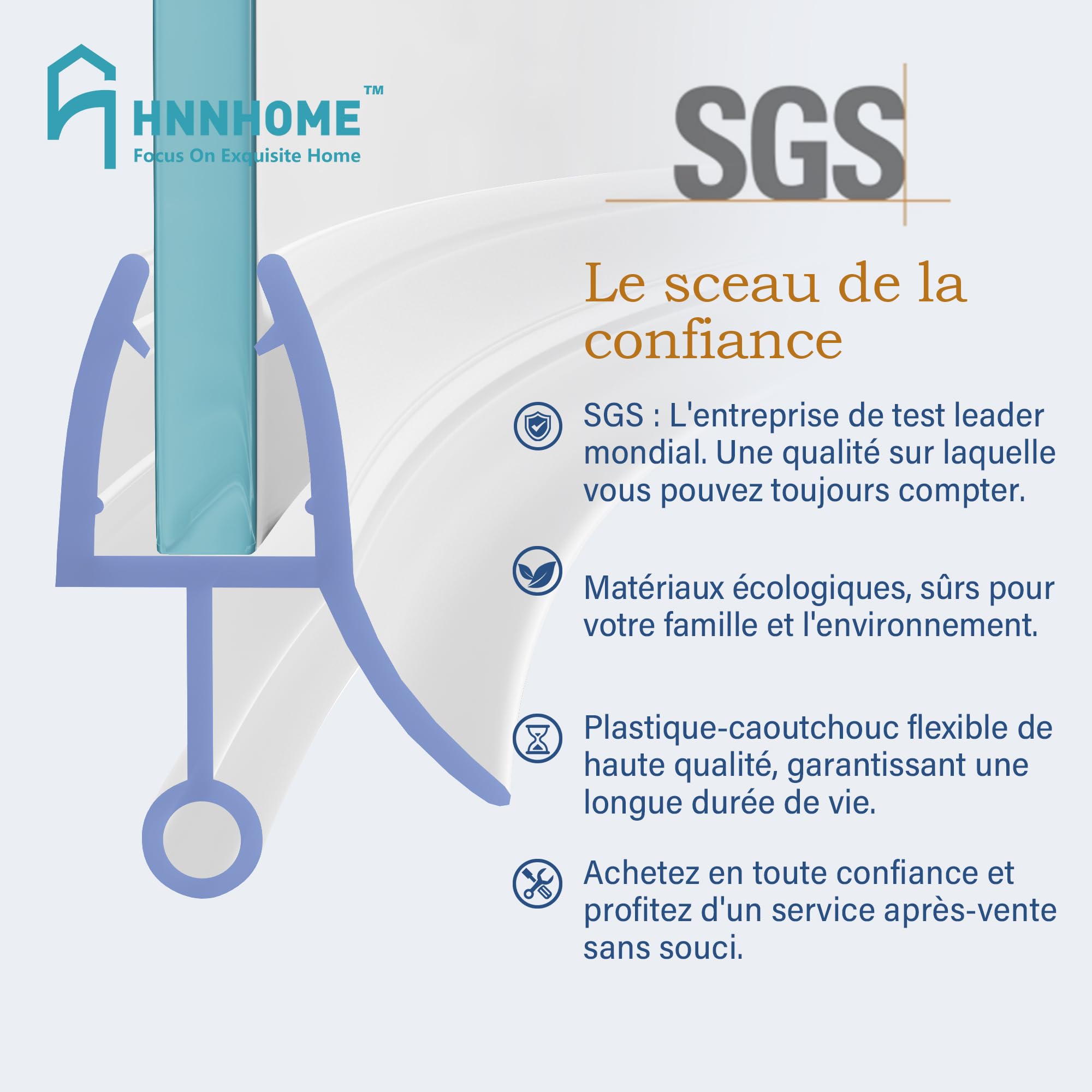 HNNHOME Joint d'étanchéité Pré-courbé Pour Porte en Verre 4-6 mm Écart 10mm | Joint porte douche pour paroi et cabine en verre, Anti-fuite efficace et un remplacement rapide sans outils
