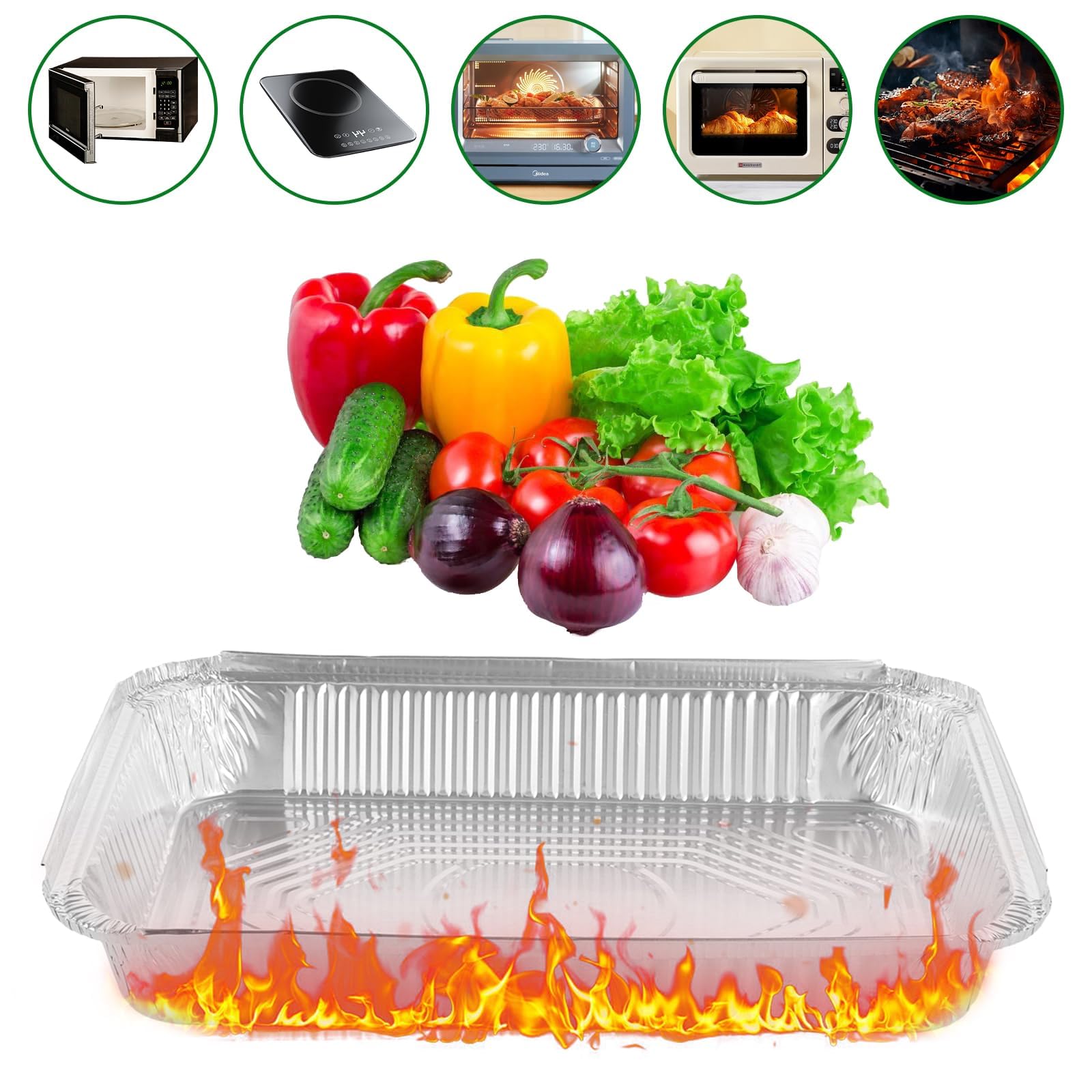 40 Stück Aluschalen mit Deckel 2200ml Alu Grillschalen mit Deckel,Große Aluschalen Grillschalen Aluminium Einweg Aluschalen für Backen Kochen-30.5x21.5x3cm