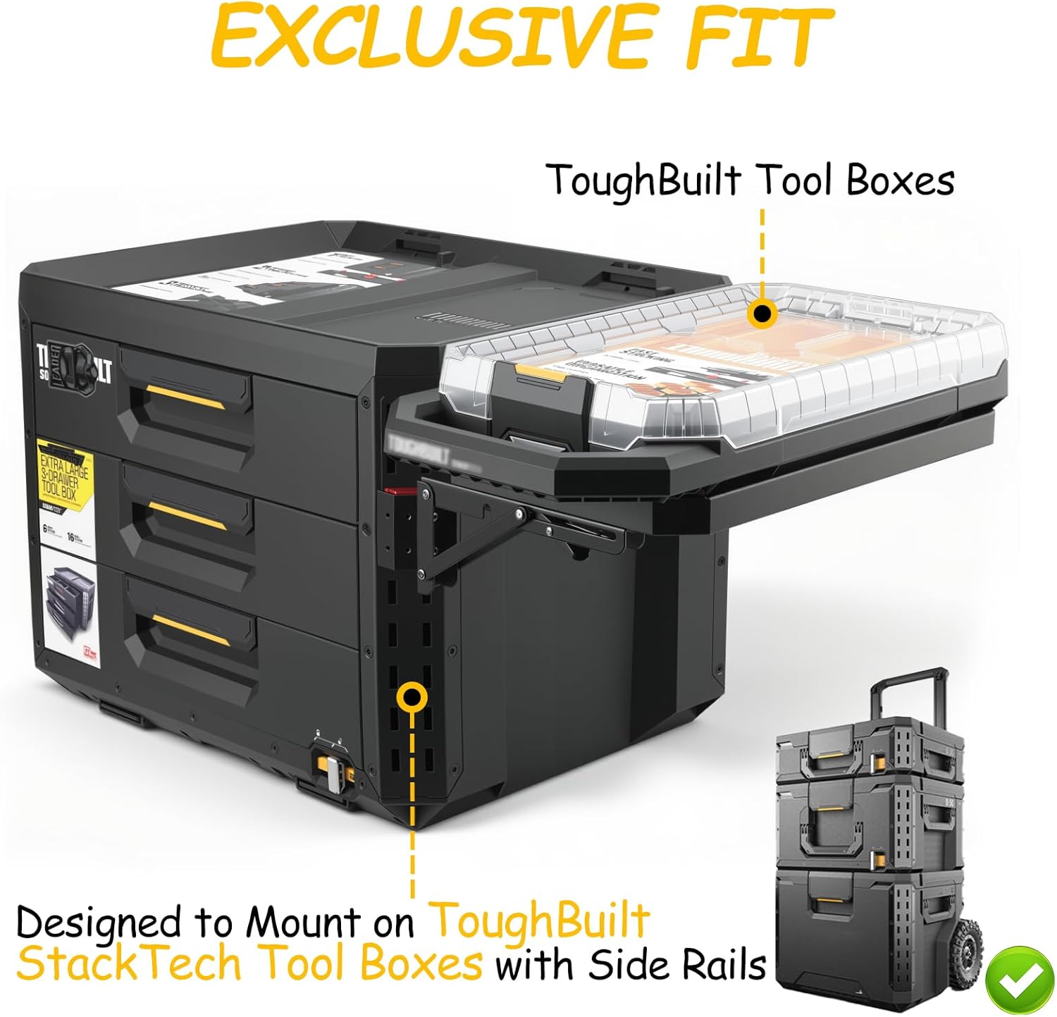 Foldable Mounting Plate Compatible with ToughBuilt StackTech Compact Tool Box,Tool Bag, Side Organizer Attachment for Packout Toolbox Expansion, Packout Storage Bracket