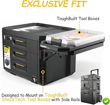 Foldable Mounting Plate Compatible with ToughBuilt StackTech Compact Tool Box & Tool Bag, Side Rail Storage Attachment Bracket, No Drill Toolbox Expansion Mount for Modular Organizer Accessories