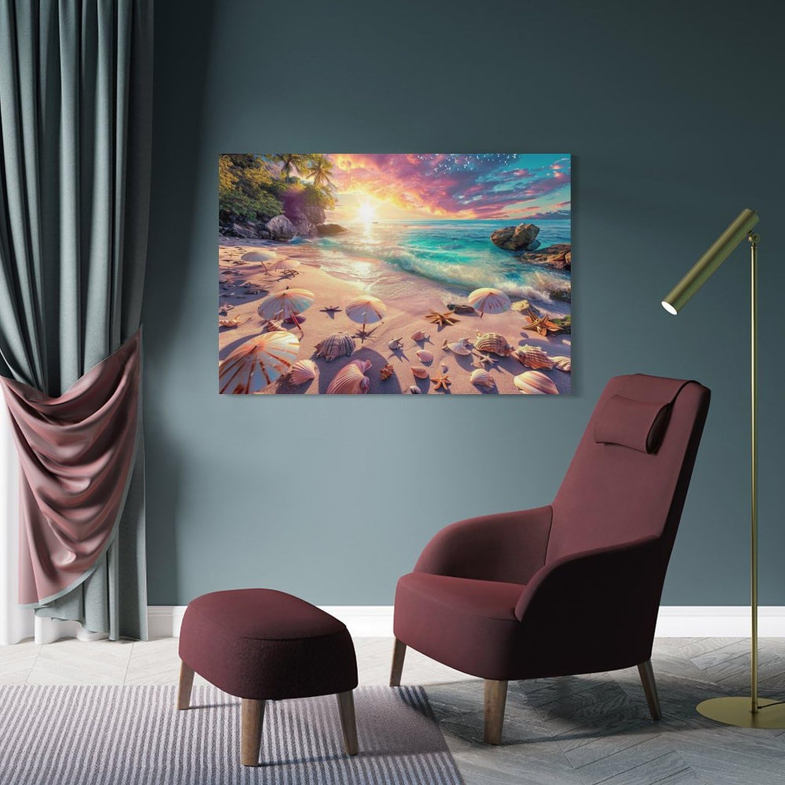 Amazon.co.jp: 絵画 海辺の砂浜にある貝殻の群れインテリア 絵画