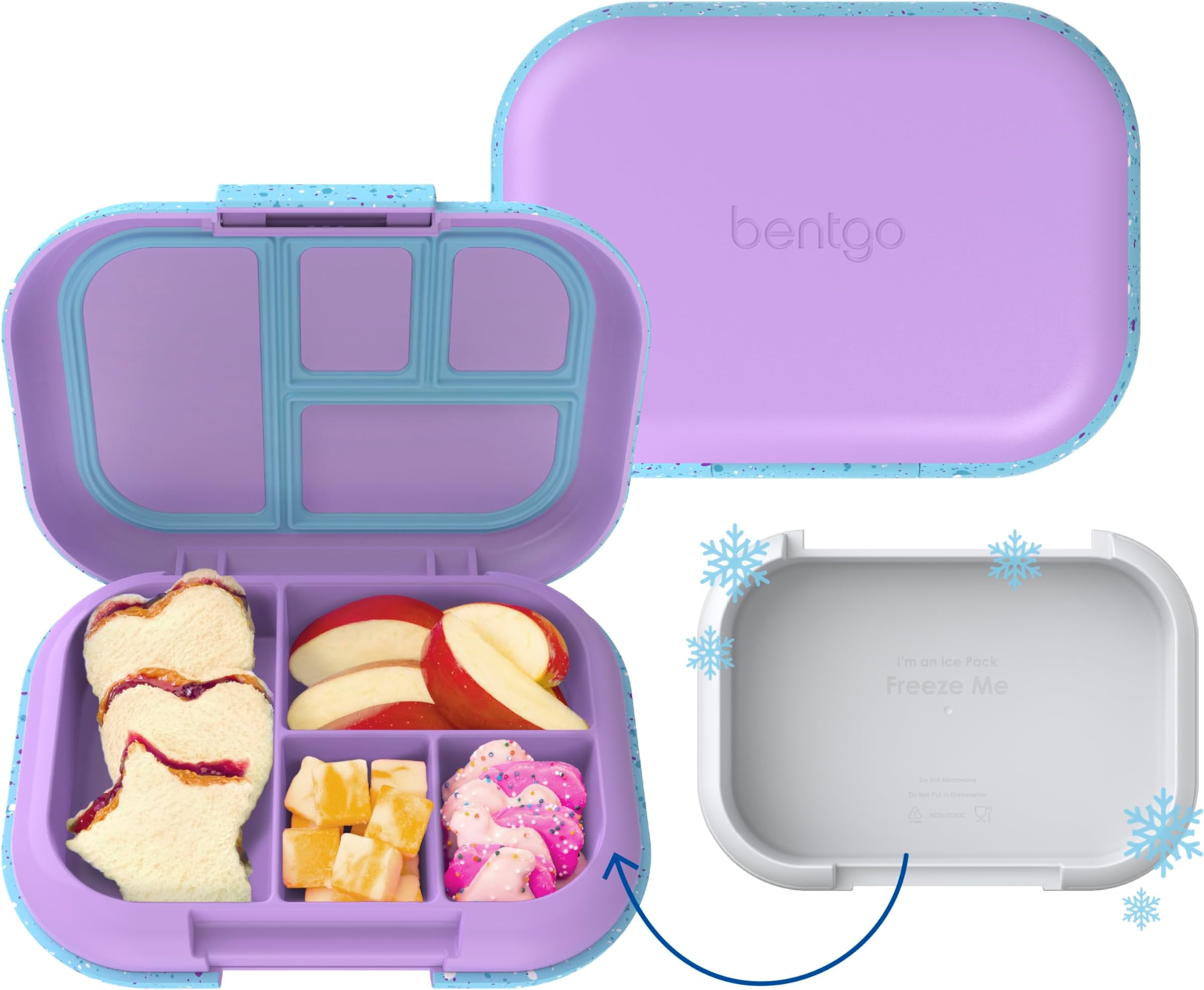 Bentgo Chill Kids Leak-Proof Lunch Box - 4-Compartment Bento Box with Built-In Ice Pack, 3.3 Cup Capacity, PFAS & BPA-Free, Microwave & Dishwasher Safe, Ideal Size for Ages 3 to 7 (Vivid Orchid)