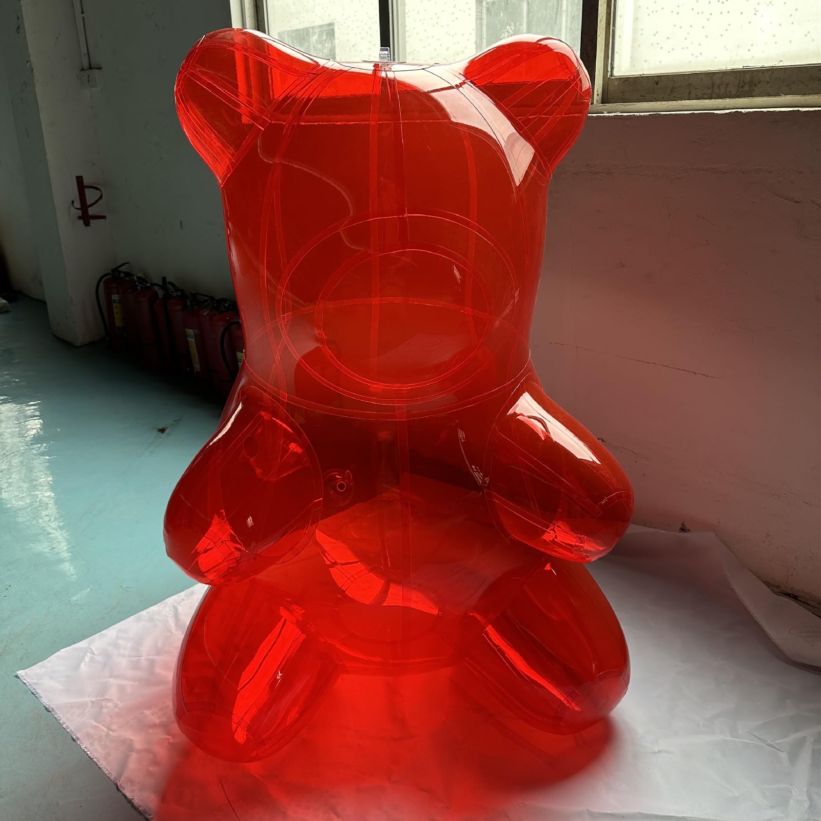4 FT Transparent Coloured PVC Inflatable Bear Suitable for Advertising Party Decoration Inflatable Transparent Gummy Bear with air Pump (PT-1.2m-Red)