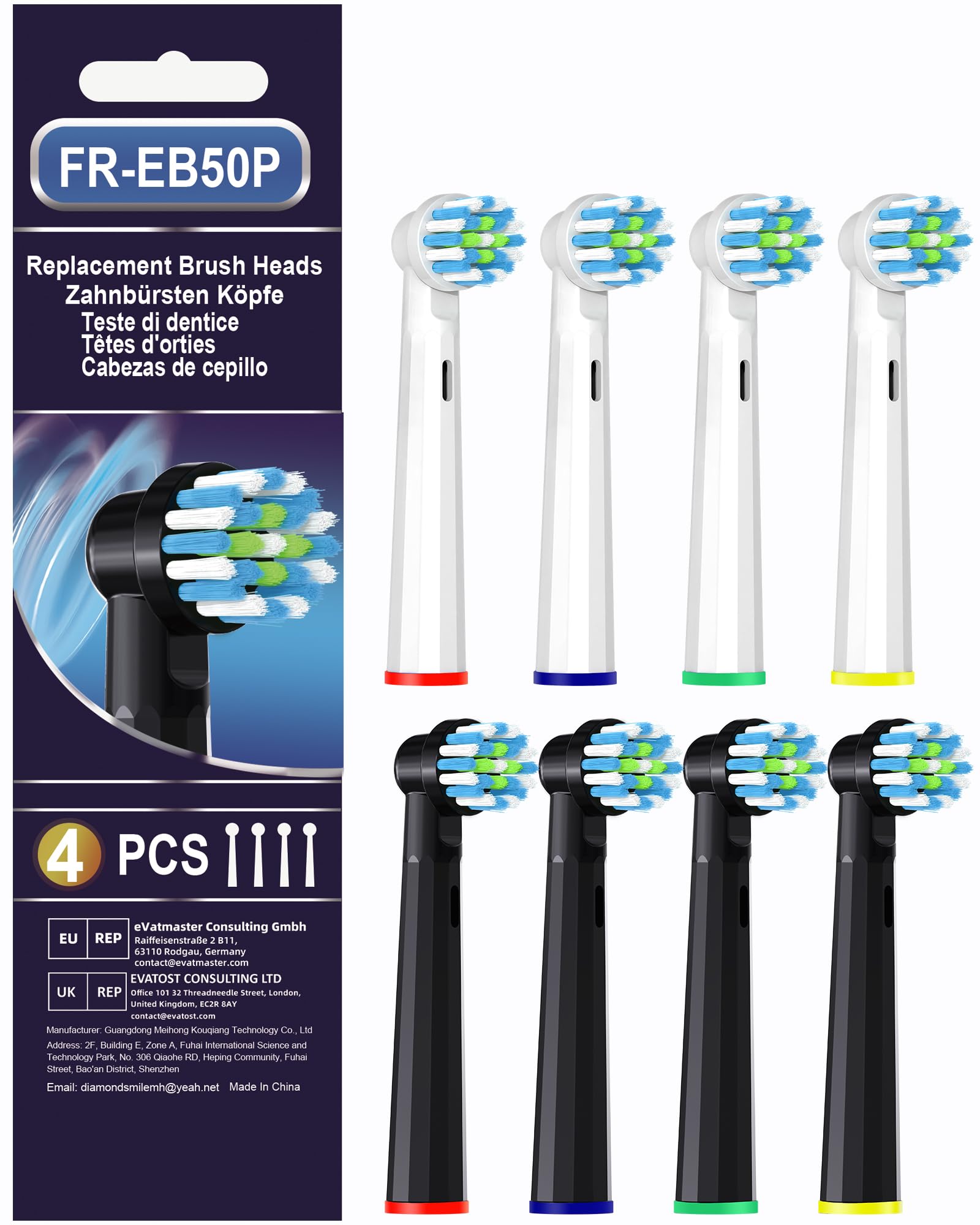 Intelligent Cleaning Replacement Heads Compatible with Braun Oral B Pro 1000/7000/9600, 8 Pack Brush Heads Compatible with Oral B Genius X and Smart 1500 Electric Toothbrush (Black+White)