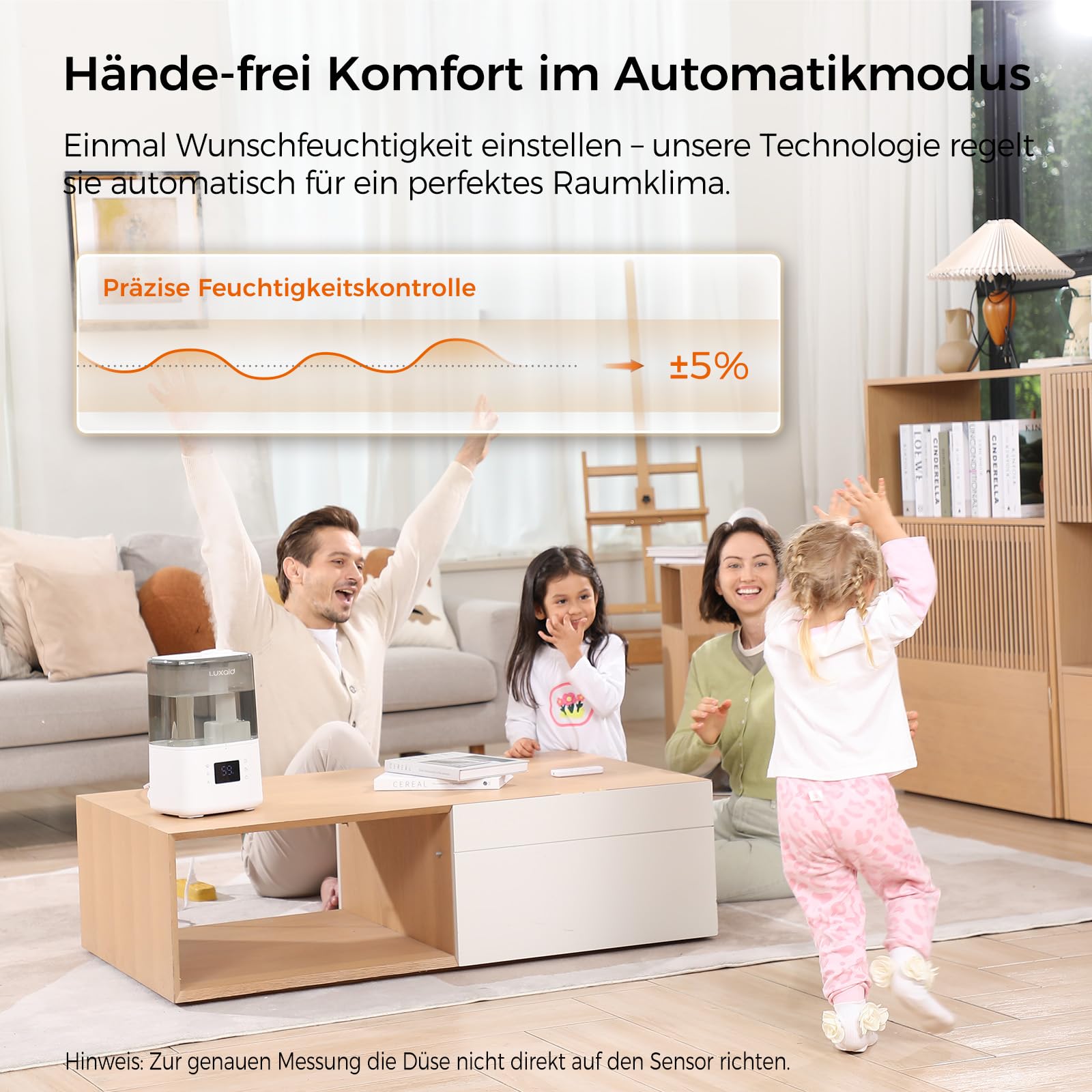 4,5L Luxaid Warm- und Kaltnebel Luftbefeuchter Schlafzimmer Große Räume mit Fernbedienung & Hygrostat, 28dB Leise Humidifier for Bedroom Baby, Top-Fill, bis 45H, Timer, Auto-Abschaltung, HU-802