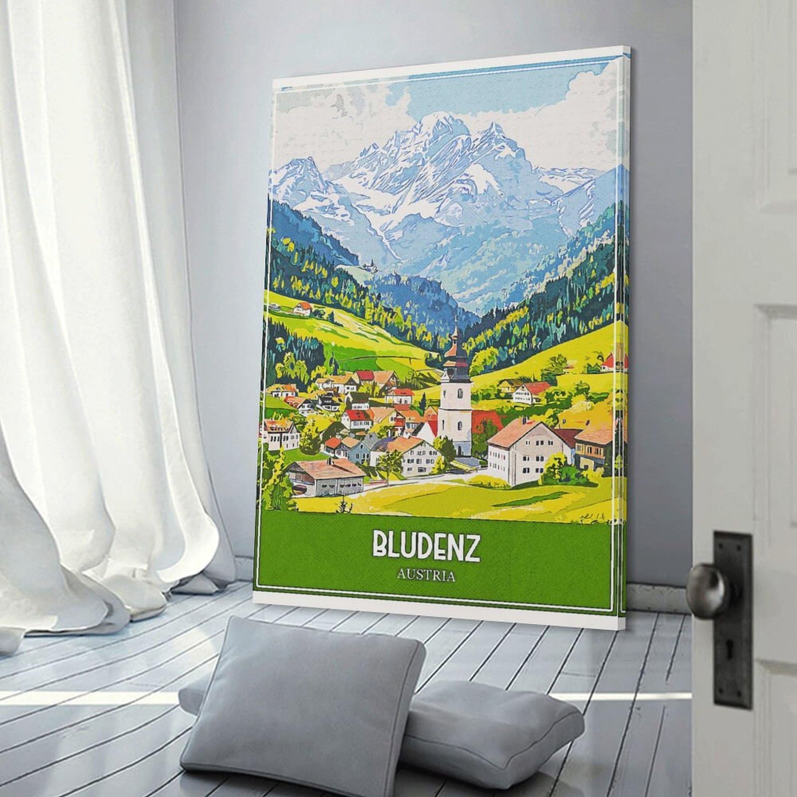 Junmoney Bludenz Austria Travel Canvas Wall Decor, 24x36inch(60x90cm), for New Homes, Bedrooms Or Workspaces, Gift Idea for Housewarming And Birthdays