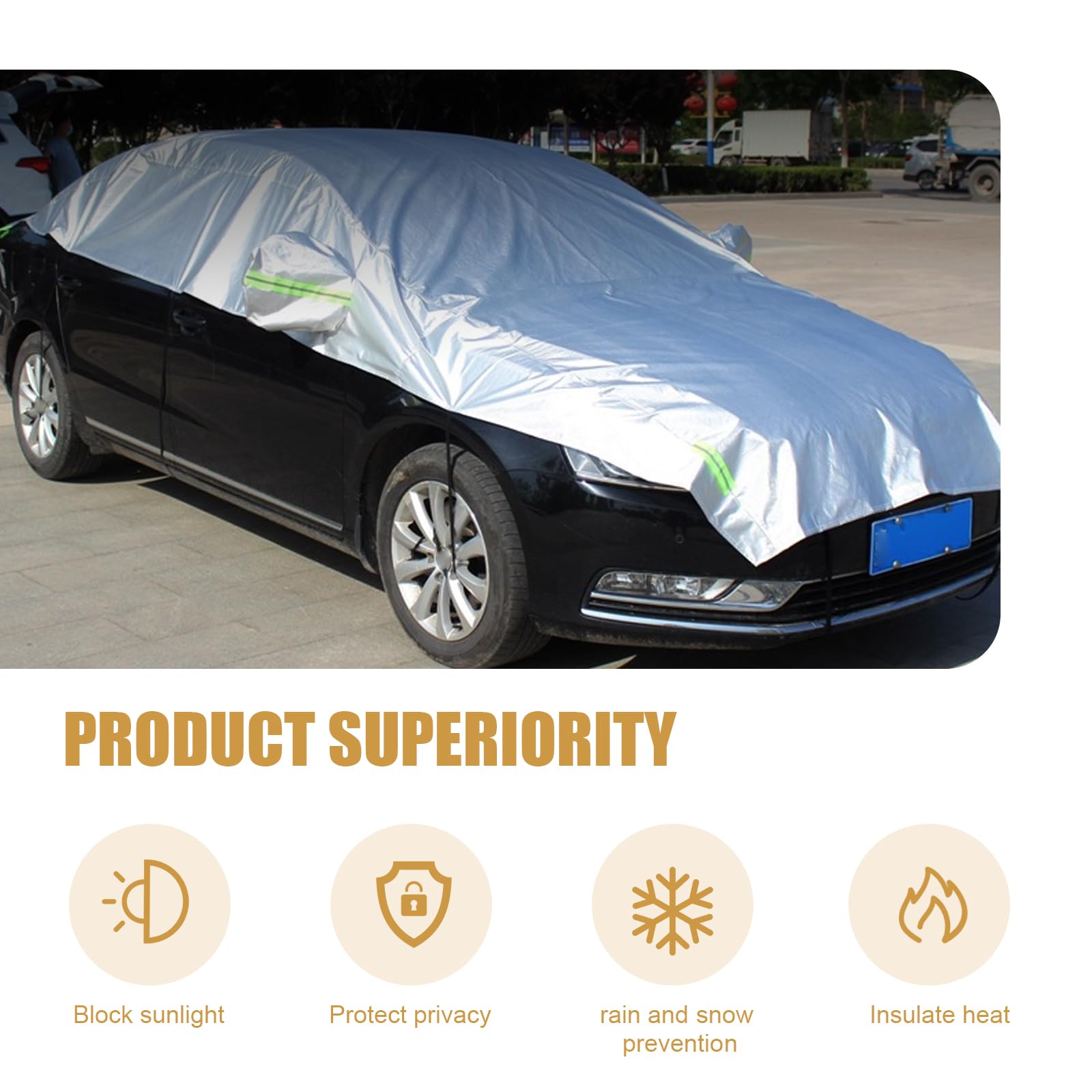 Shakas Half Car Cover Sun Protection Heat Insulation and Anti-hail Protector for All Seasons Oxford Velvet Thickened Waterproof — view 4