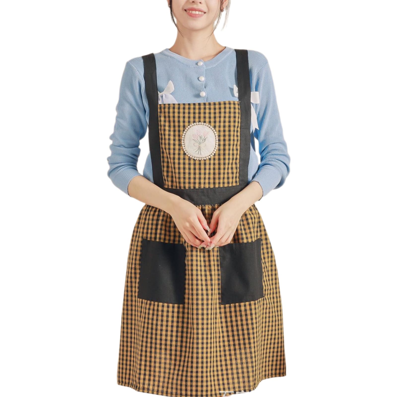 Tablier en coton for femme avec poche, tablier de chef cuisine for, pâtisserie, jardinage, noir