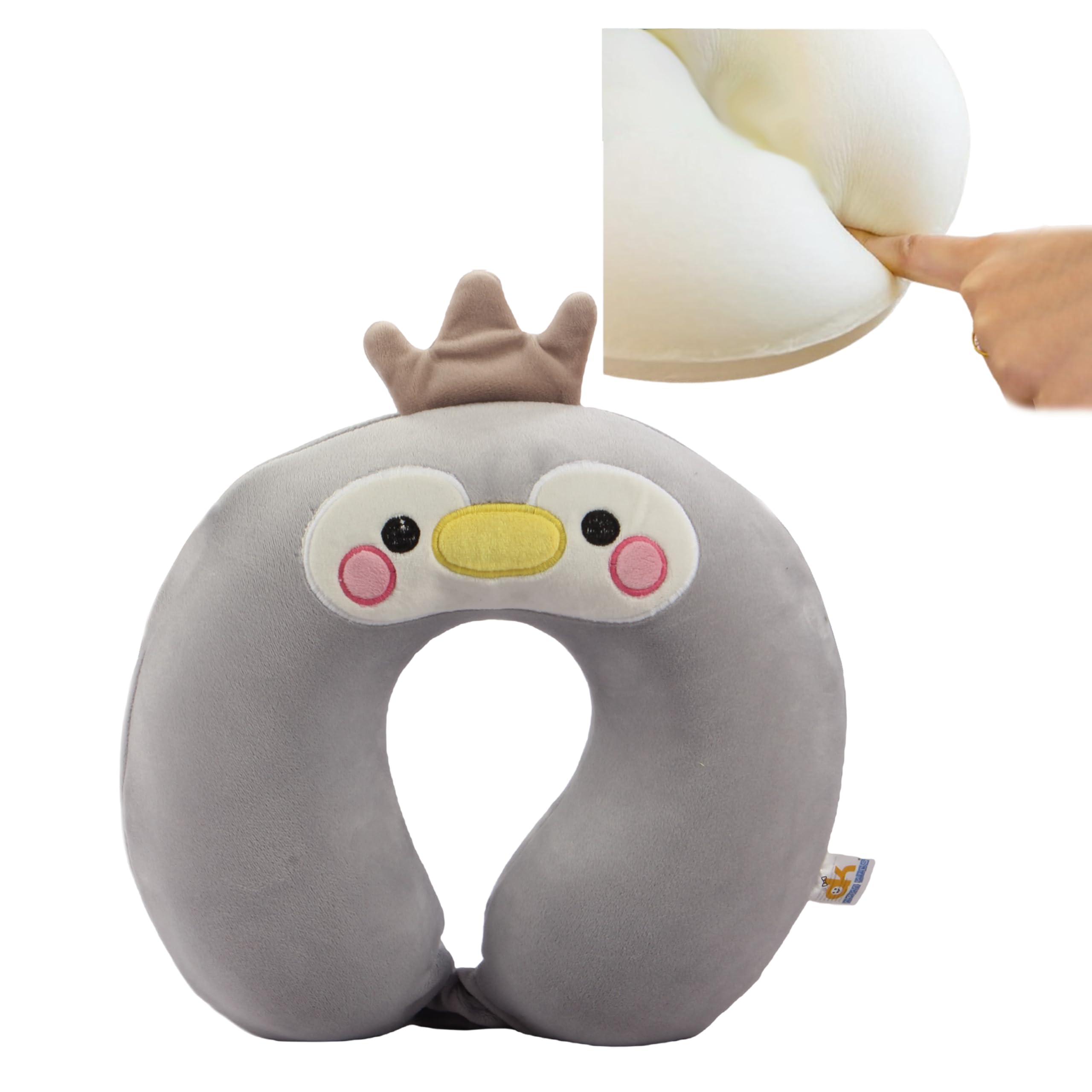 Orka Kids Travel Pillow,Embroidery Memory Foam U Neck Pillow, U-Shaped Airplane Car Flight Head Neck Support Pillow for Adults Toddler Children,Boys,Girls (Grey)-image-35