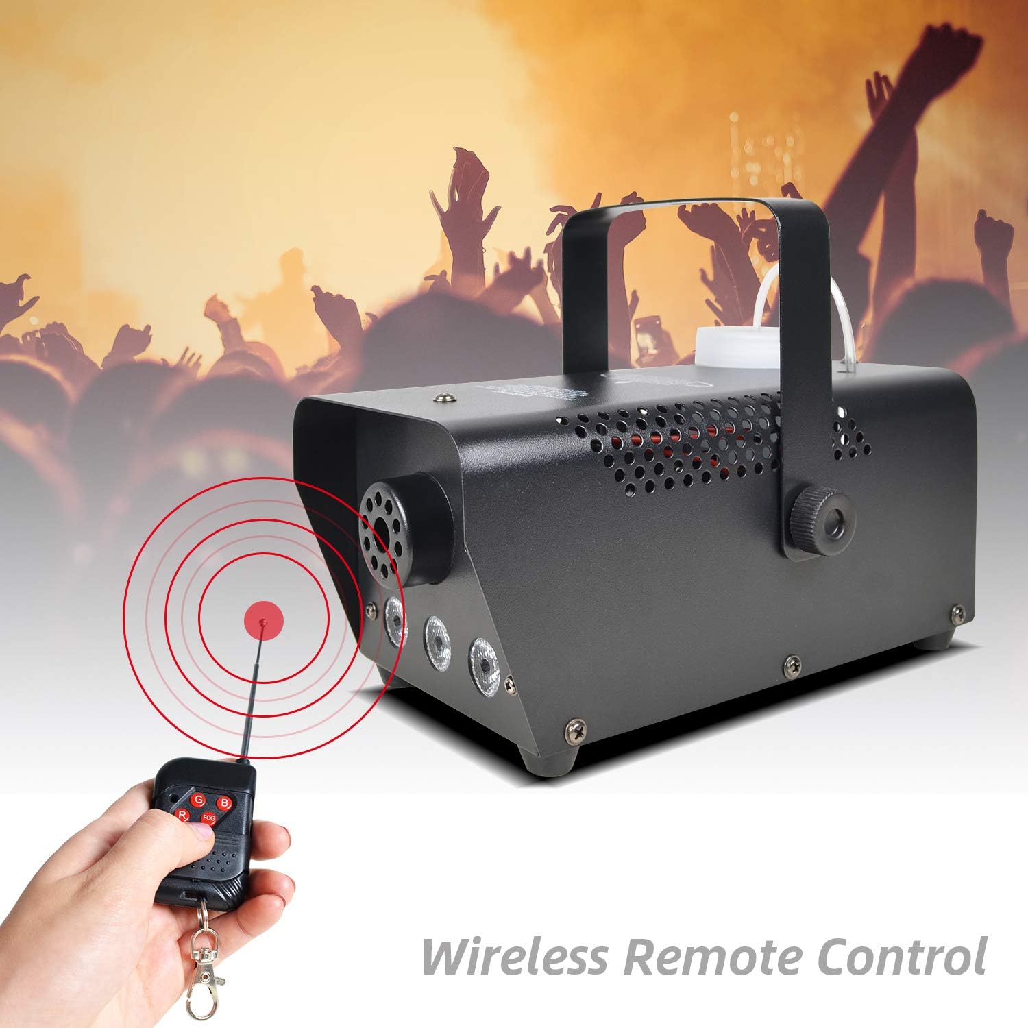 Halloween Fog Machine with Lights - 3 Stage LED Lights with 12 Colors & Strobe Effect for Party Wedding Holiday Christmas - 500W Upgraded Wireless Remote Potable Smoke Machine